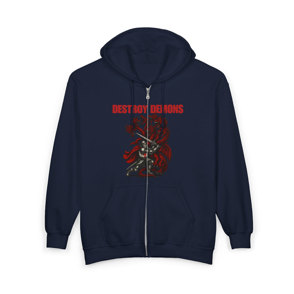 Destroy Demons Crusader Knight vs Dragon Zip Up Hoodie