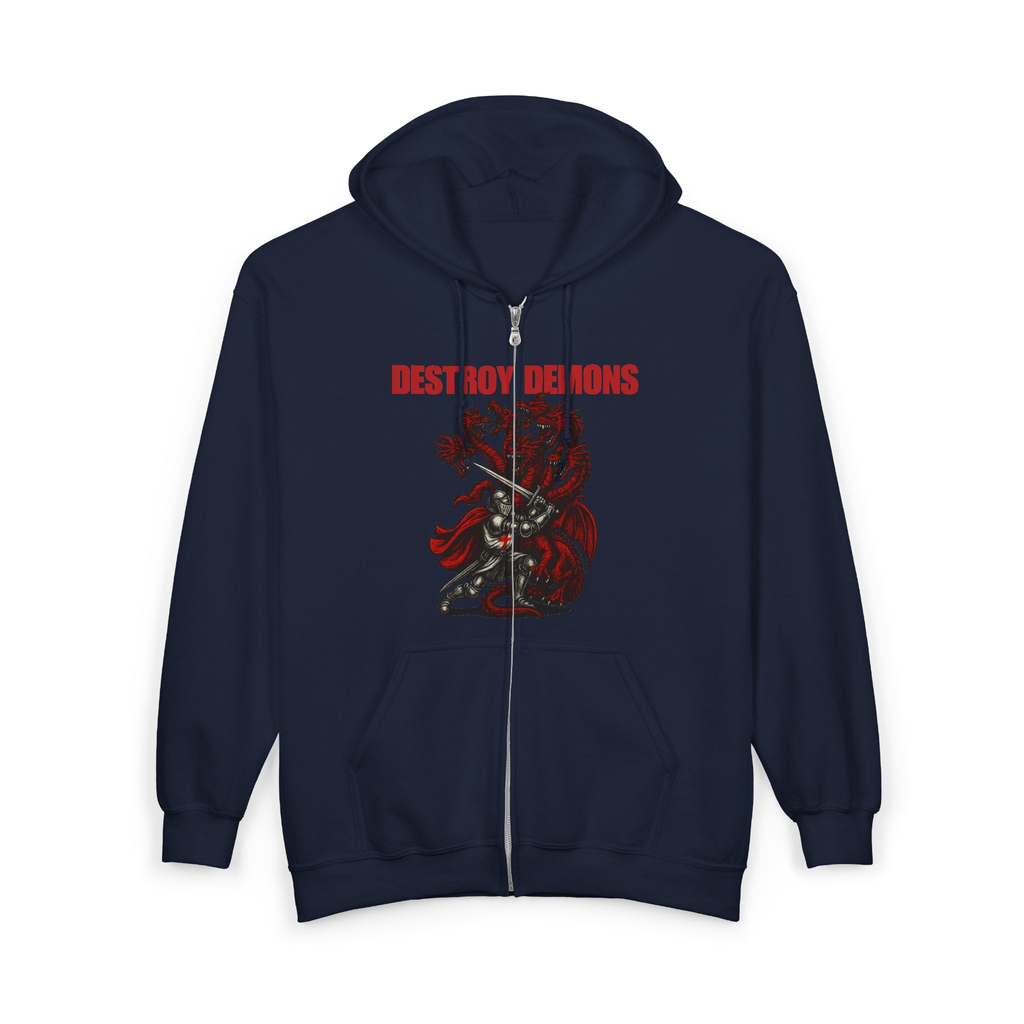 Destroy Demons Crusader Knight vs Dragon Zip Up Hoodie