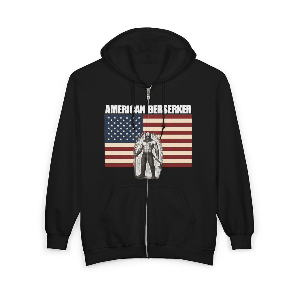 Bold American Berserker Graphic With Aura Full Zip Up Hoodie Sweatshirt