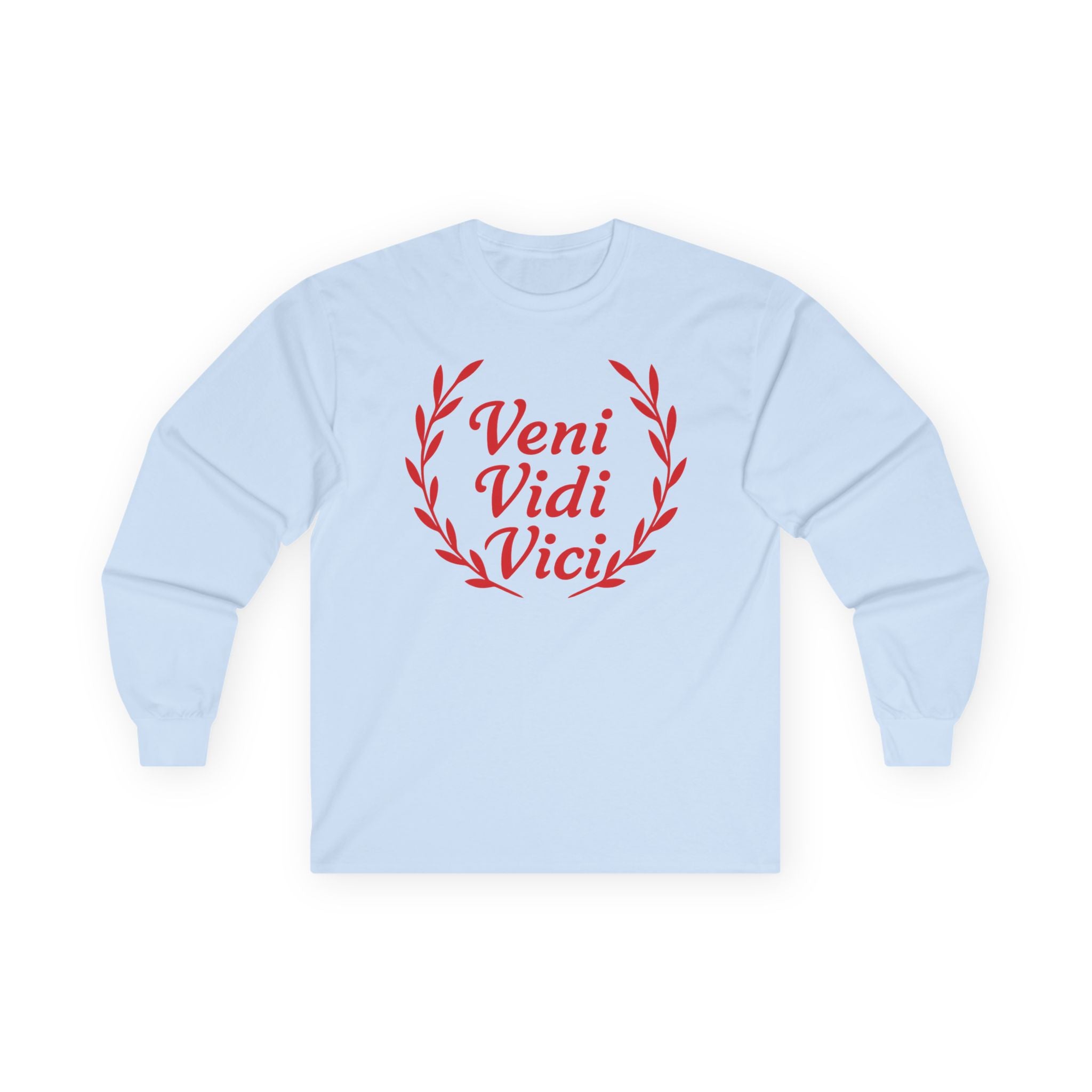Veni Vidi Vici "I Came, I saw, I Conquered" Light Red Graphic Long Sleeve Tee