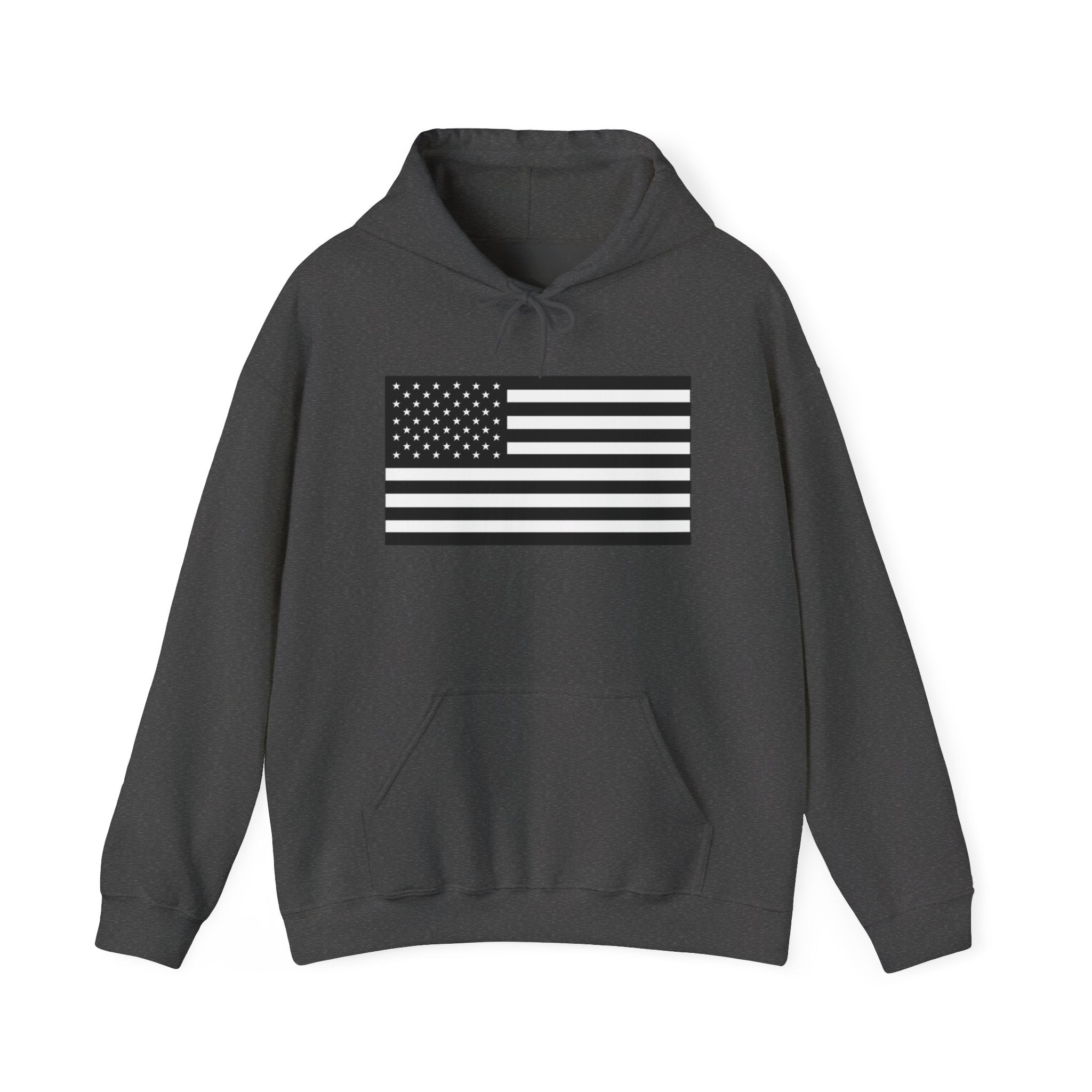 Black and White American Flag Graphic Pull Over Hoodie Sweatshirt