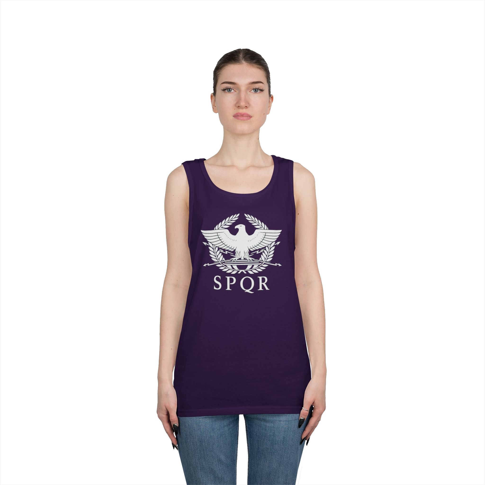 SPQR Roman Eagle White Design Heavy Cotton Tank Top