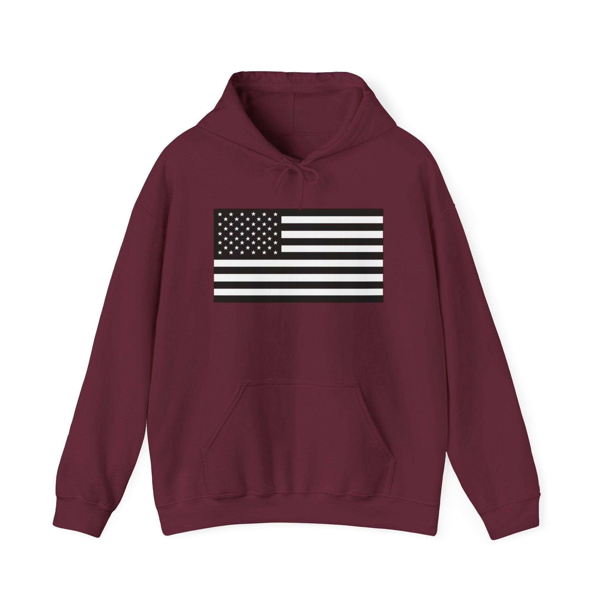 Black and White American Flag Graphic Pull Over Hoodie Sweatshirt