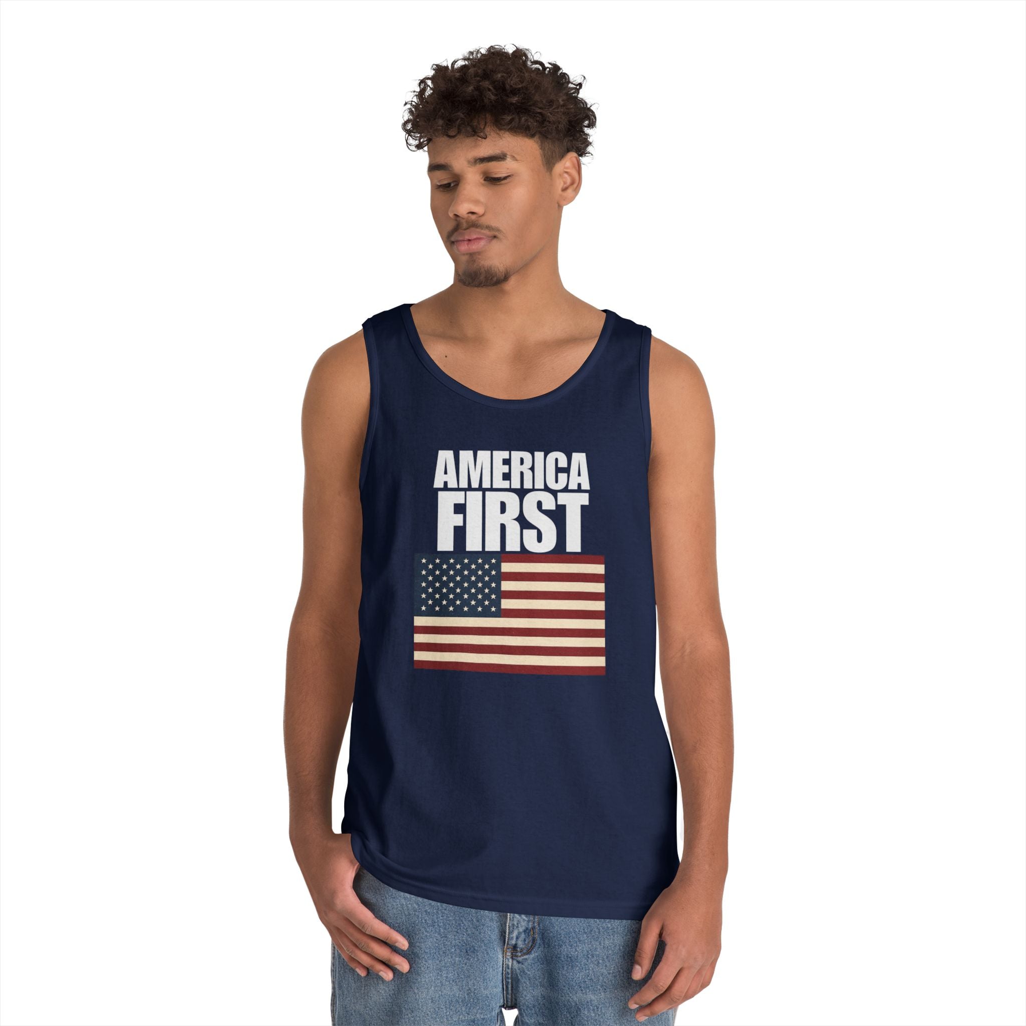 America First American Flag Heavy Cotton Tank Top