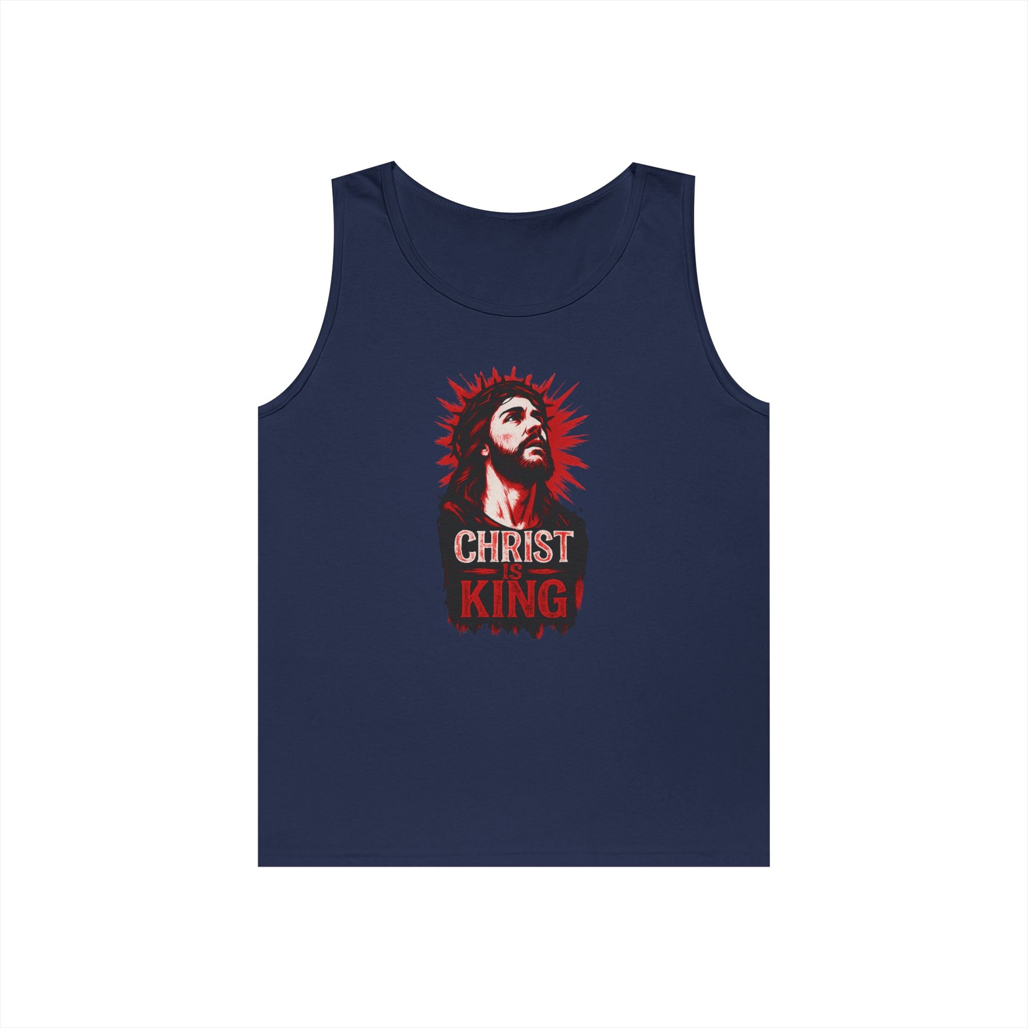 Christ King Unisex Heavy Cotton Tank Top - Casual Religious Apparel, Summer Wear, Gospel Gift, Faith Merchandise, Spiritual Clothing