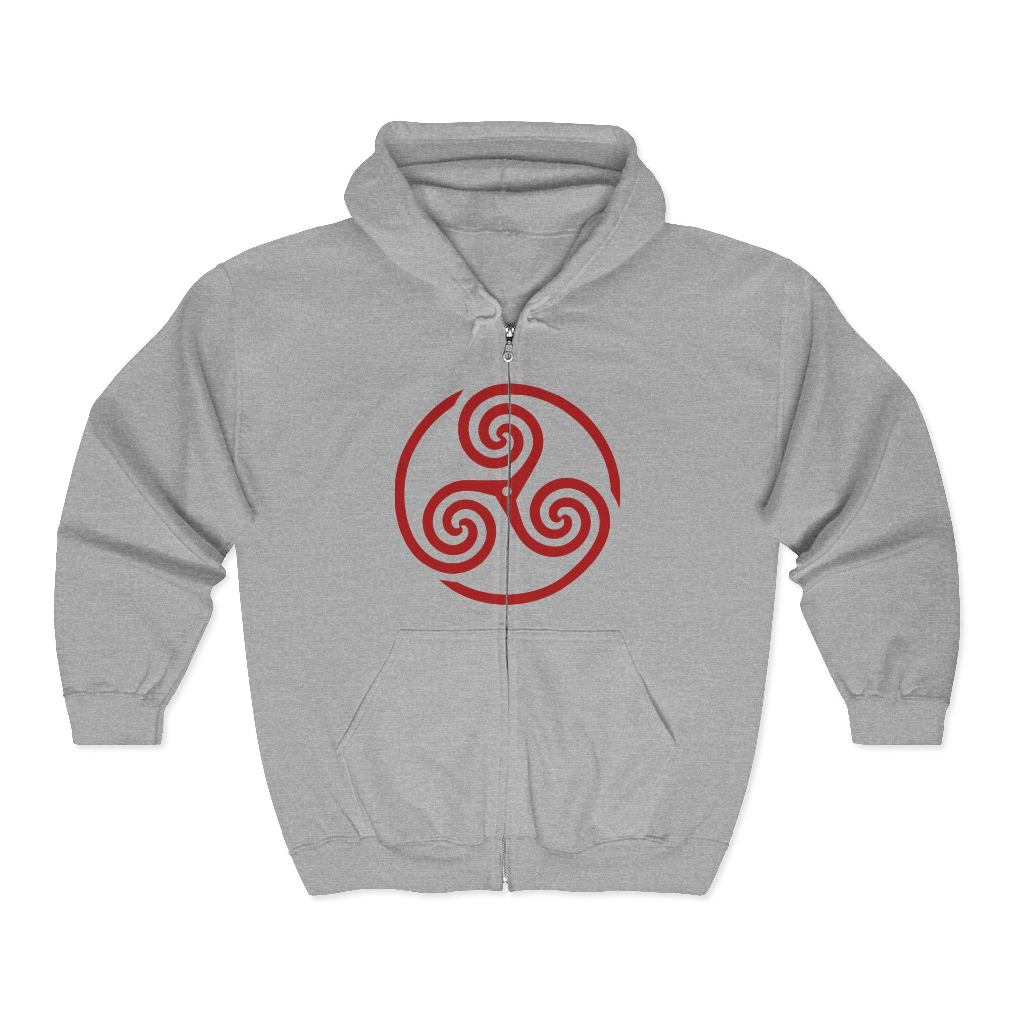 Celtic Spiral Triskele Trinity Symbol Red Design Full Zip Up Hoodie Sweatshirt