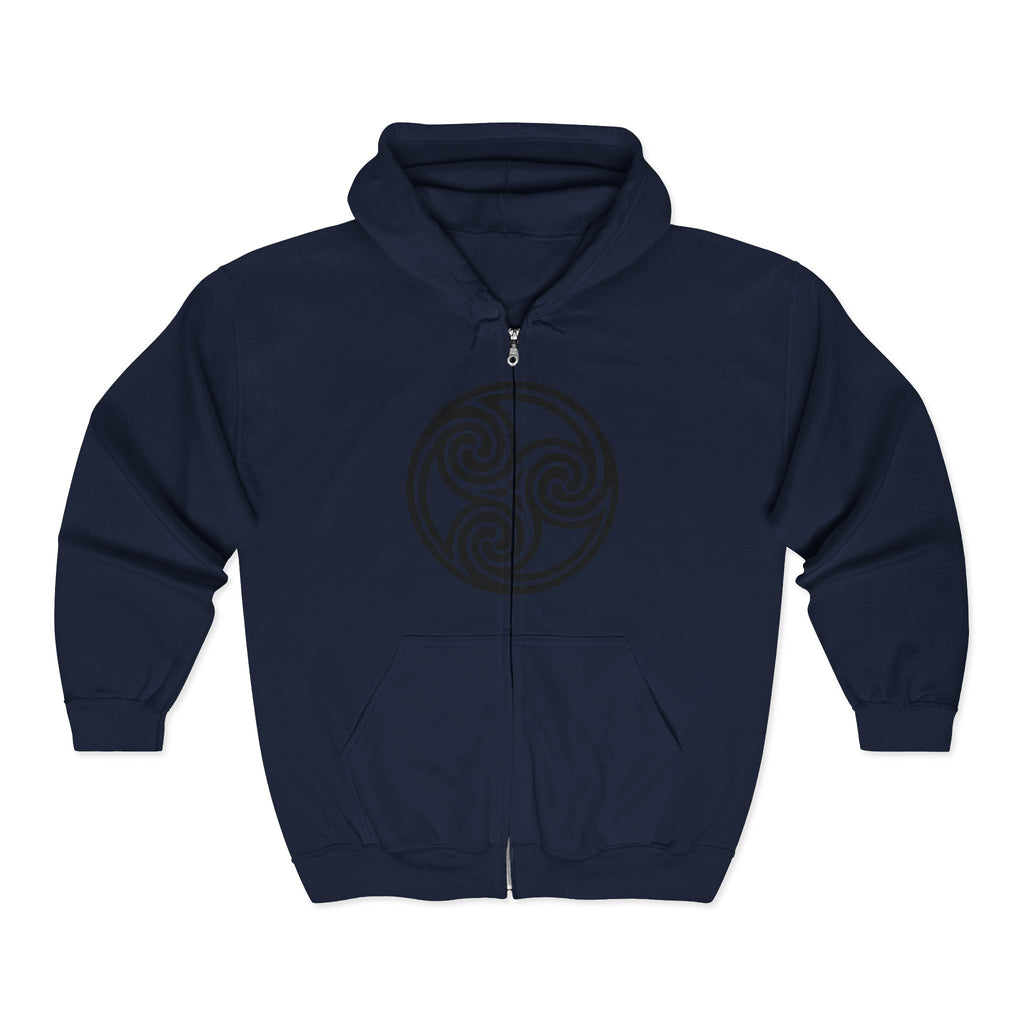 Celtic Spiral Triskele Trinity Symbol Alt Black Design Full Zip Up Hoodie Sweatshirt