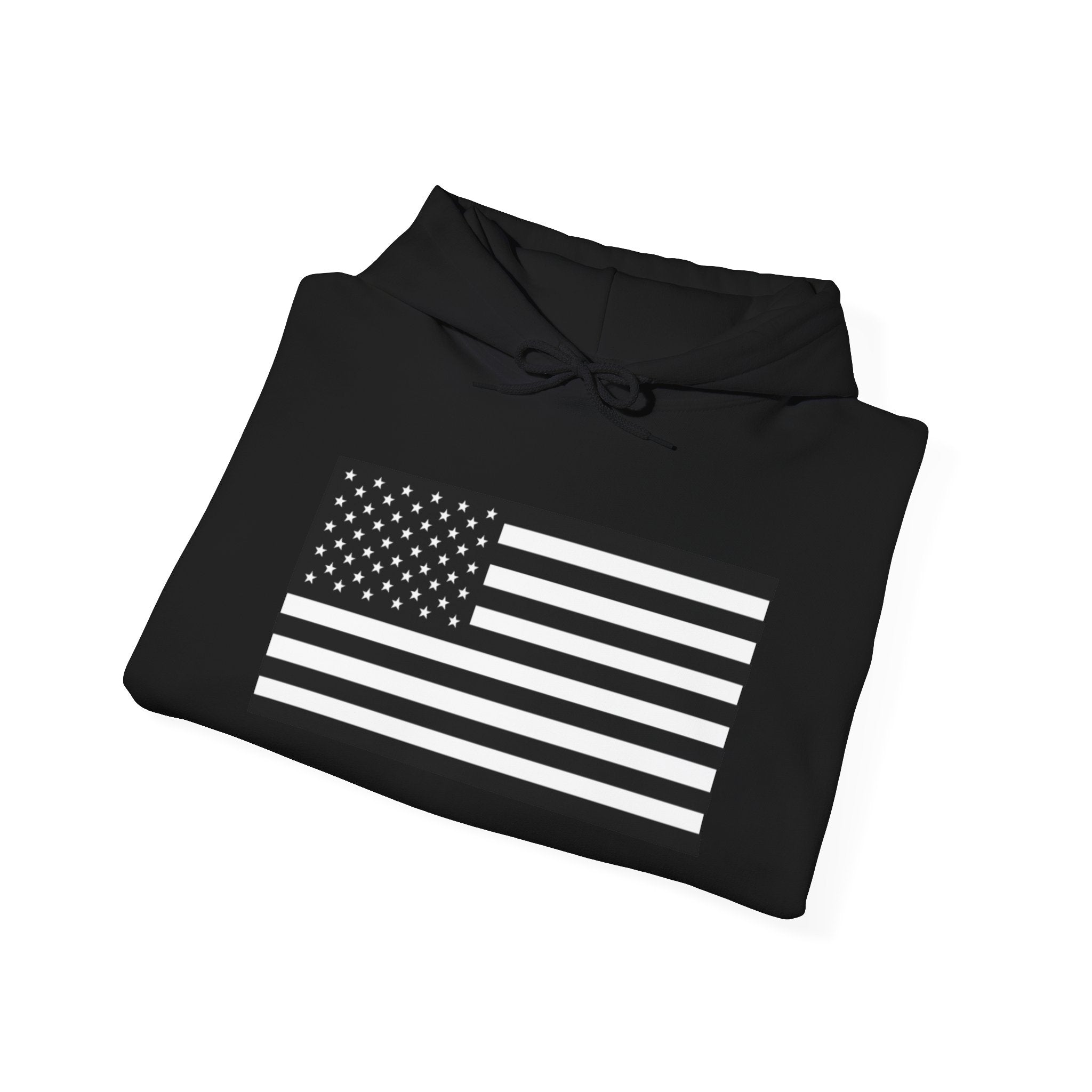 Black and White American Flag Graphic Pull Over Hoodie Sweatshirt