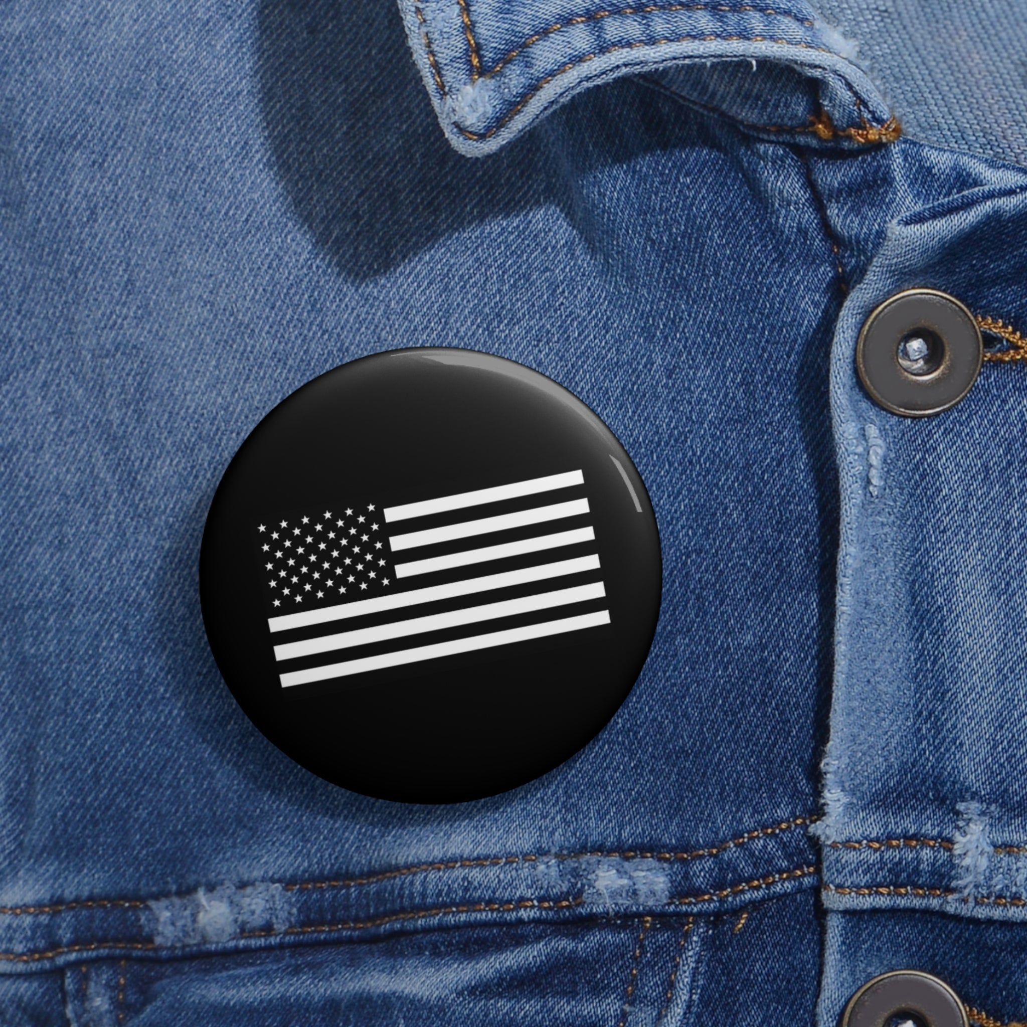 Custom Black and White American Flag Pin Buttons