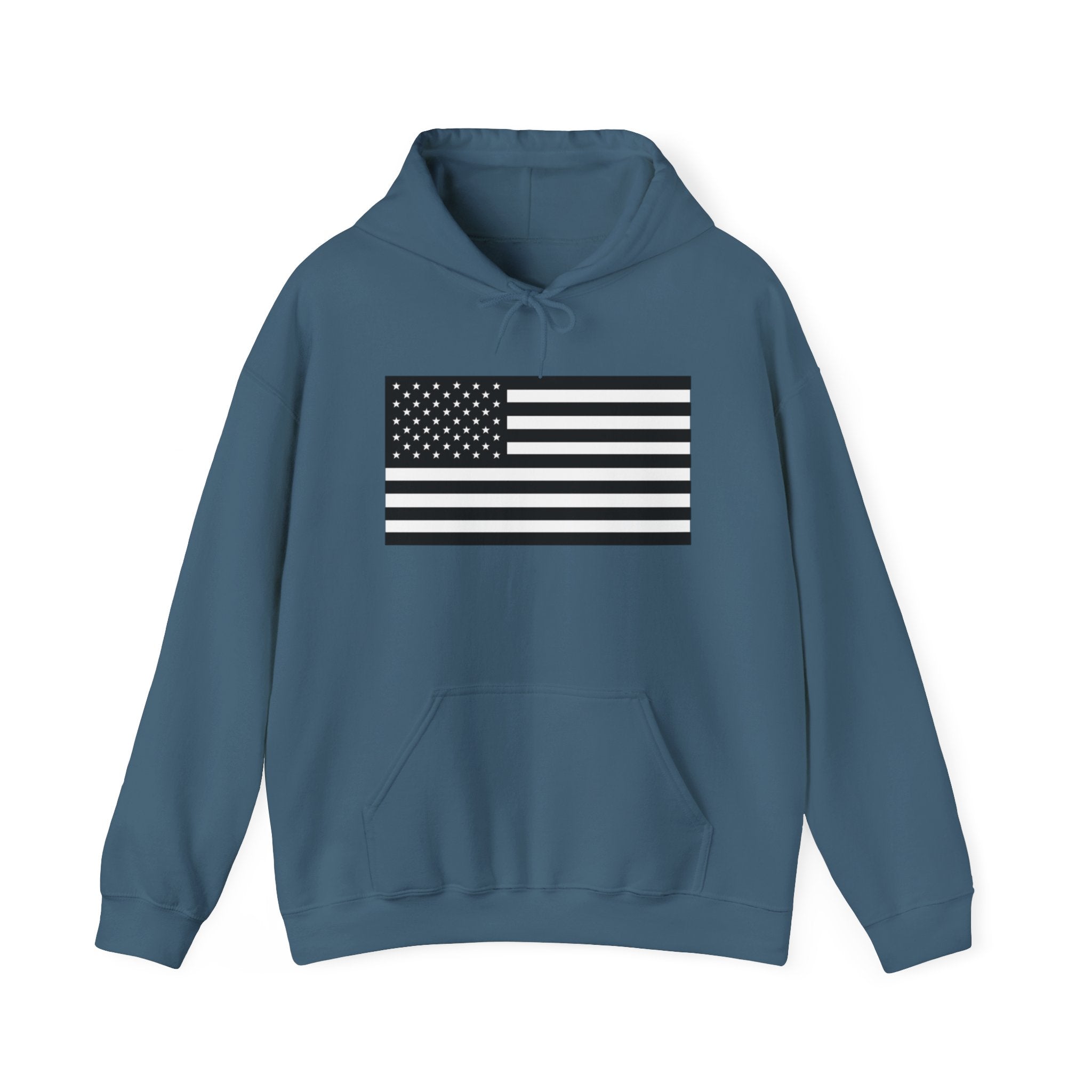 Black and White American Flag Graphic Pull Over Hoodie Sweatshirt