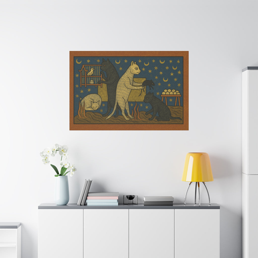 Whimsical Medieval Cats Art Print, Home Decor, Wall Art, Gift for Cat Lovers, Unique Canvas Decor