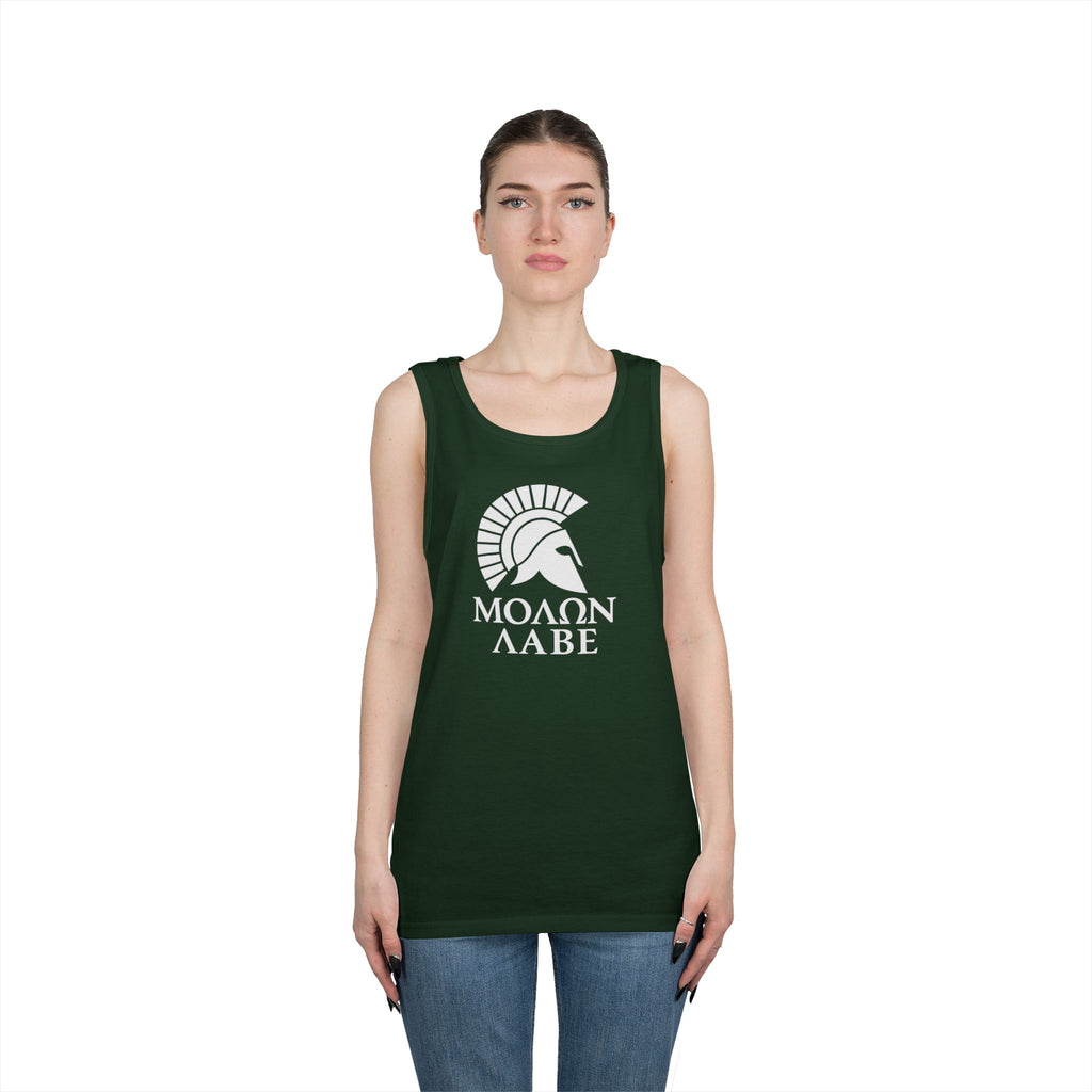 Molon Labe "Come and Take It!" in Greek Large Text White Design Heavy Cotton Tank Top