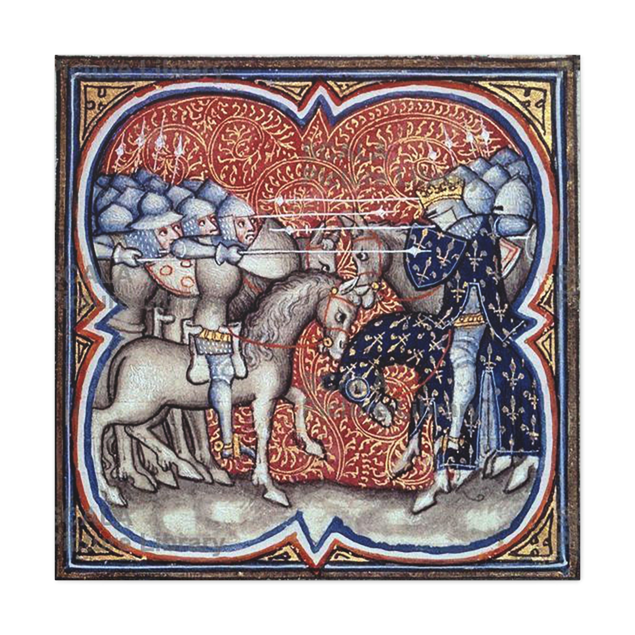 Medieval Art Stretched Canvas Print Charles Martel fighting the Saracens at Tours Poitiers in 732, Great Chronicles of France