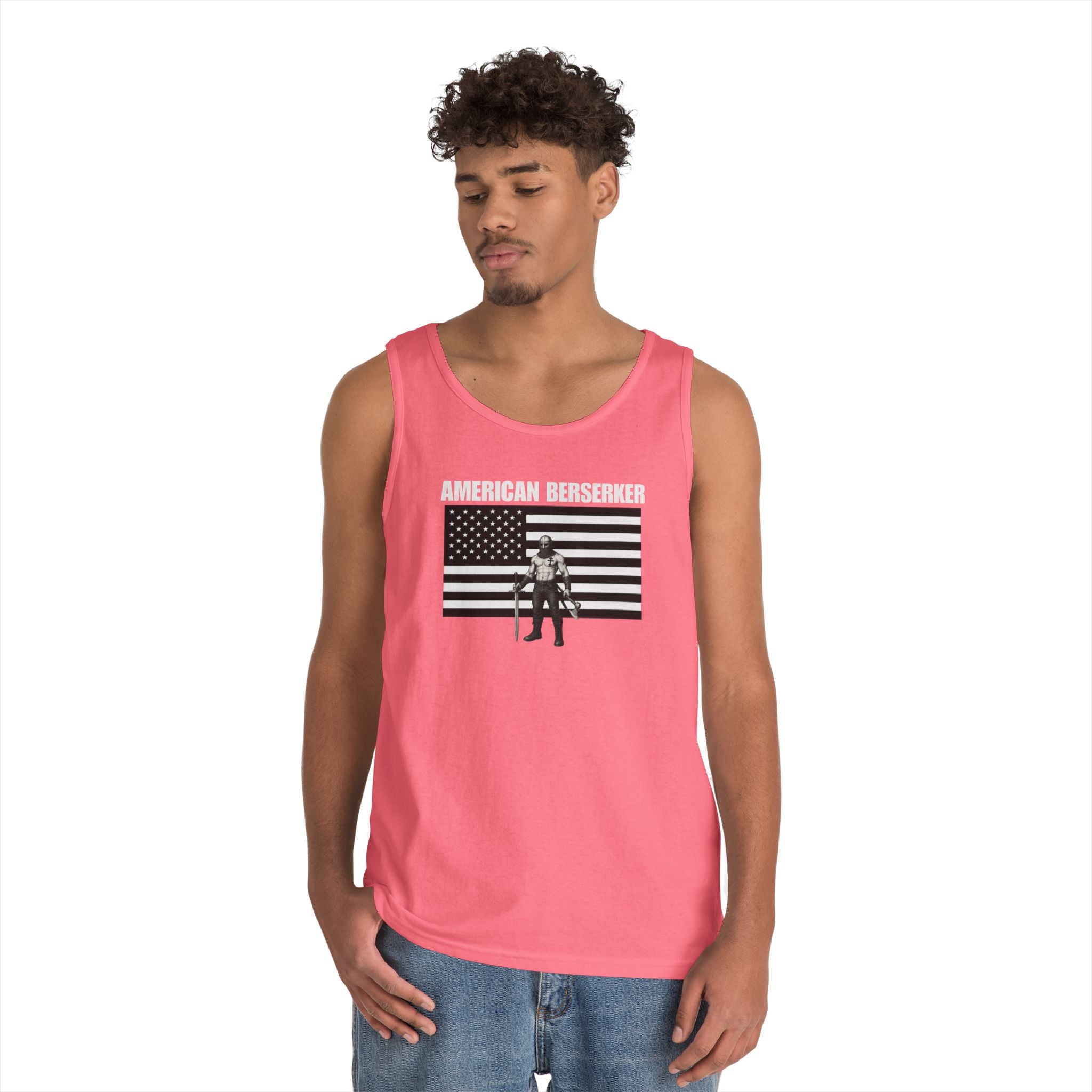Bold American Berserker Black and White Heavy Cotton Tank Top