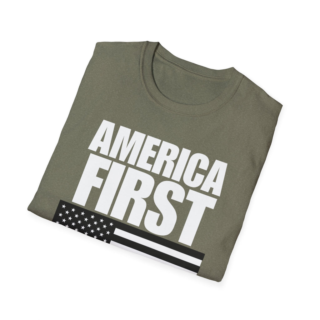 America First Black and White American Flag Softstyle Cotton Shirt T-Shirt