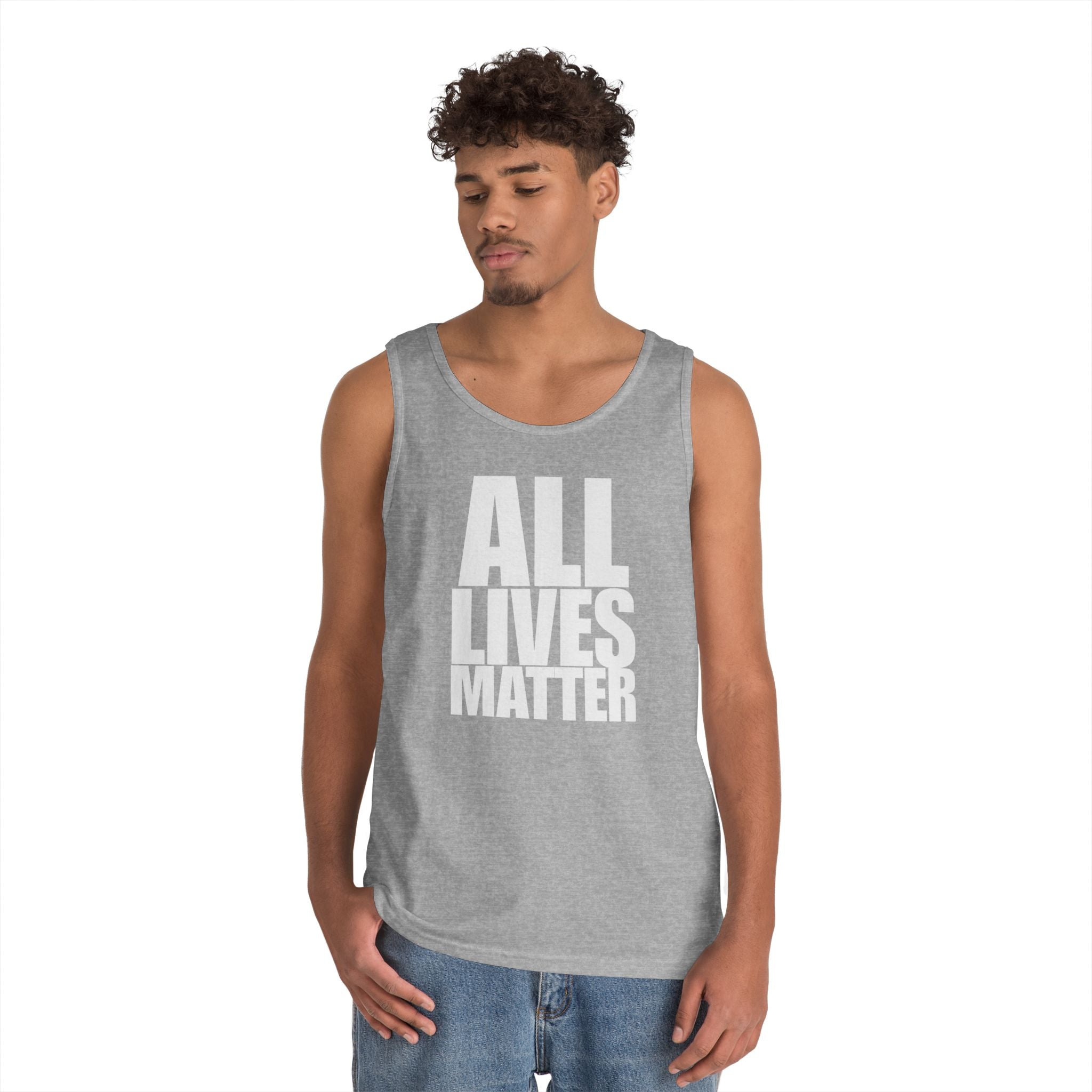 All Lives Matter White Text Heavy Cotton Tank Top