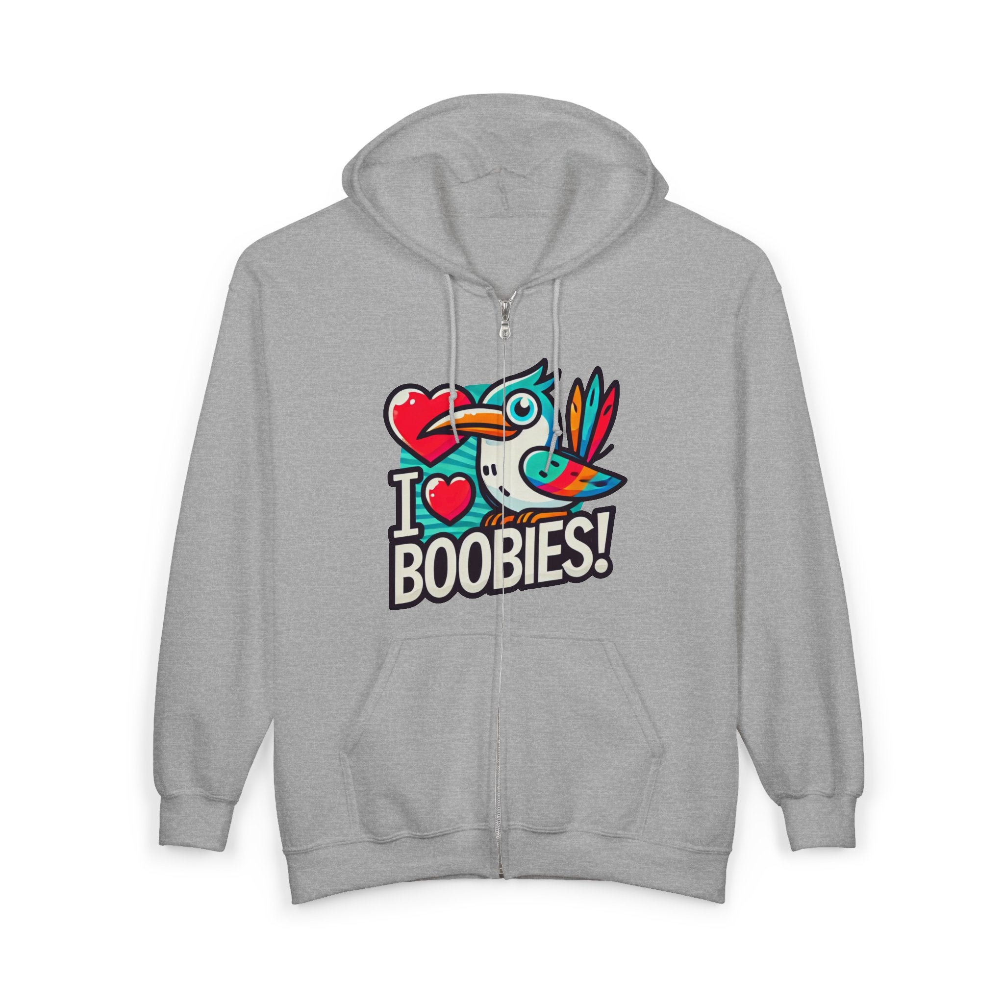 Funny 'I Love Boobies!' Boobie Bird Unisex Zip Up Hoodie Sweatshirt
