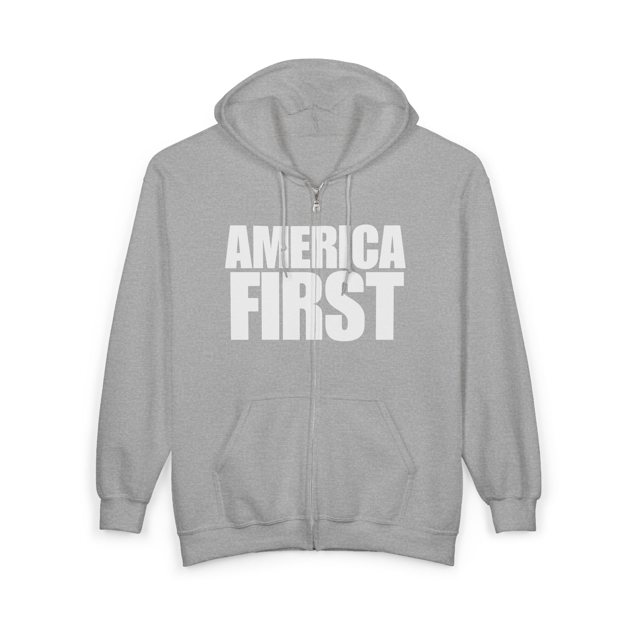 'America First' White Print Full Zip Up Hoodie Sweatshirt