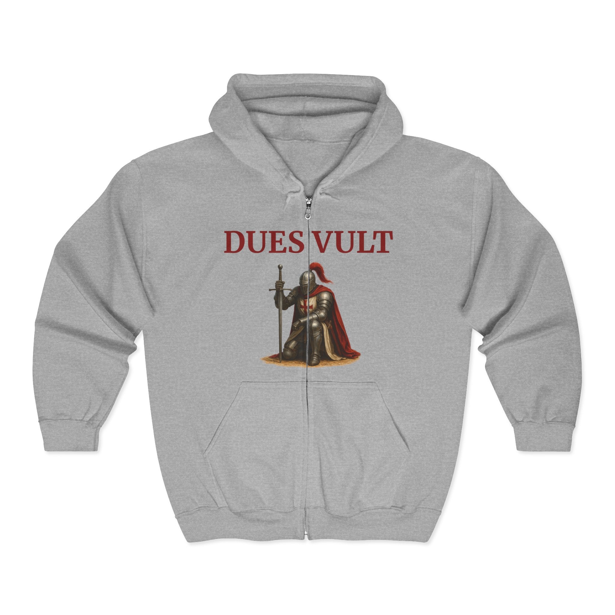 Crusader Knight Dues Vult Zip Up Hoodie, Dues Vult Zippered Sweatshirt