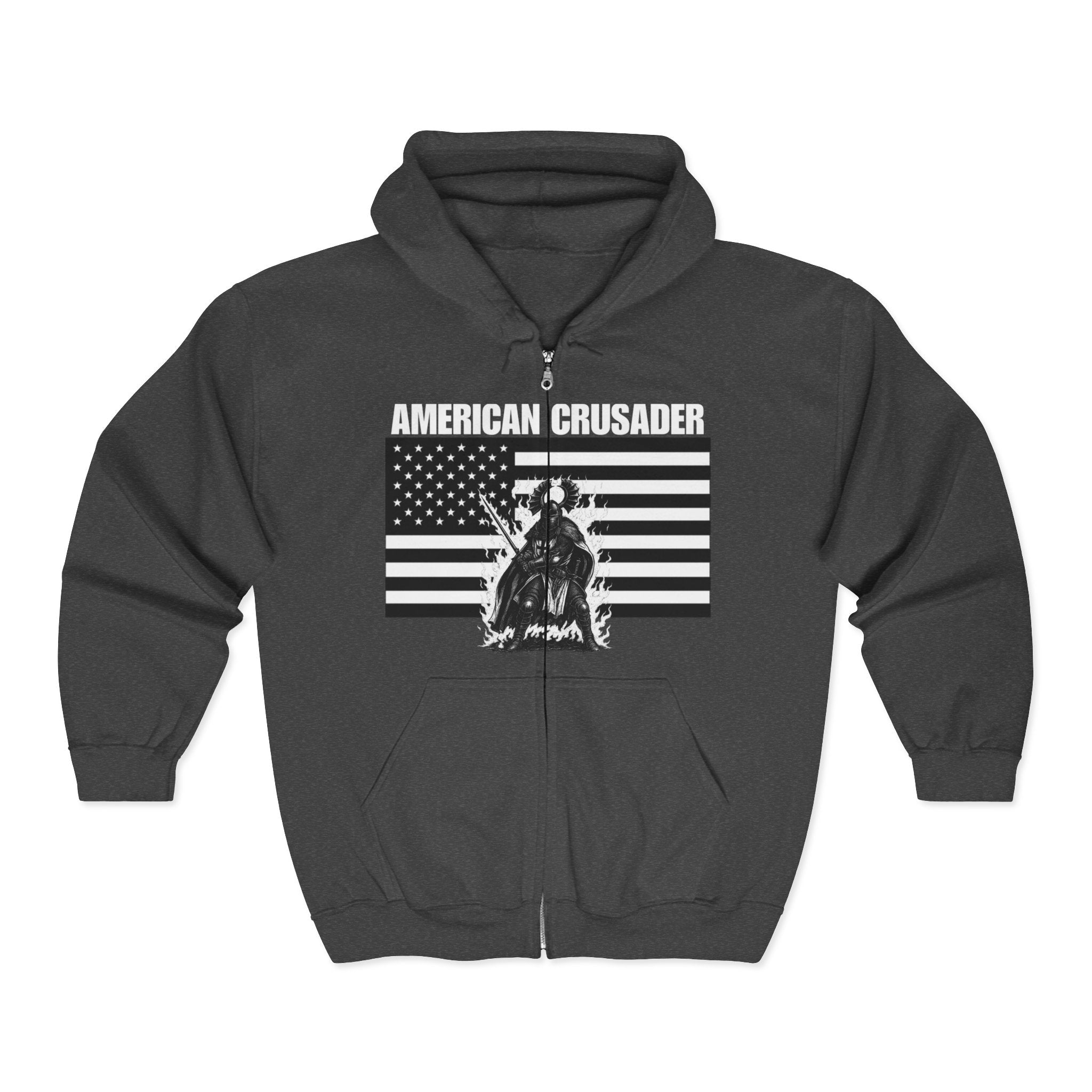 American Crusader Black and White Aura Full Zip Up Hoodie Sweatshirt