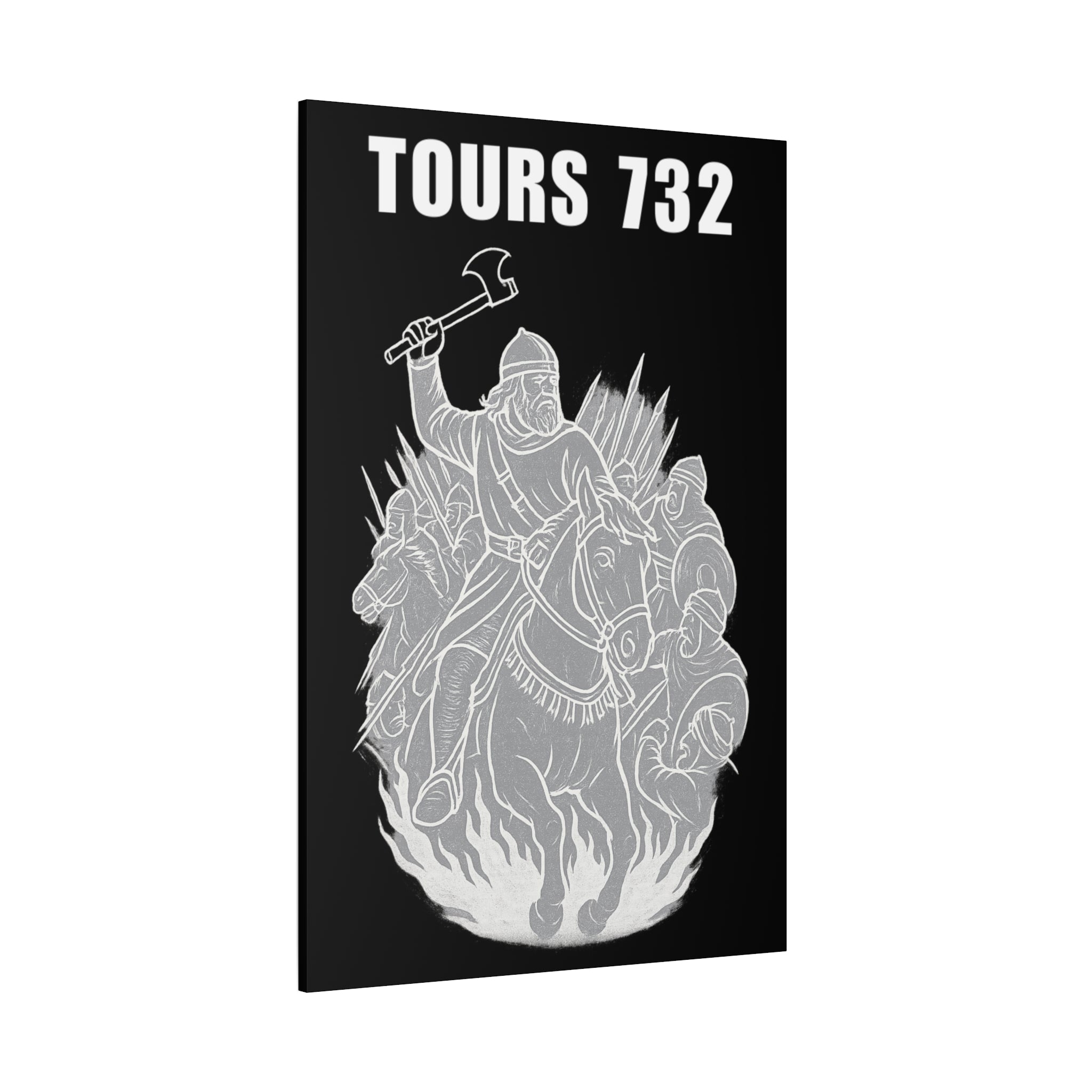 Battle of Tours 732 AD Charles "The Hammer" Martel and Franks Black and White Scene Matte Canvas Wall Art, Home Décor