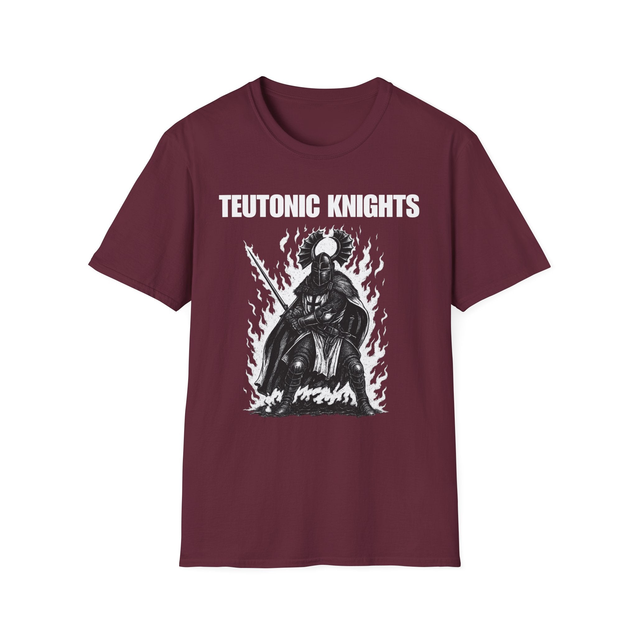Teutonic Knights Front and Back White Teutonic Cross Graphic Softstyle Cotton Shirt T-Shirt