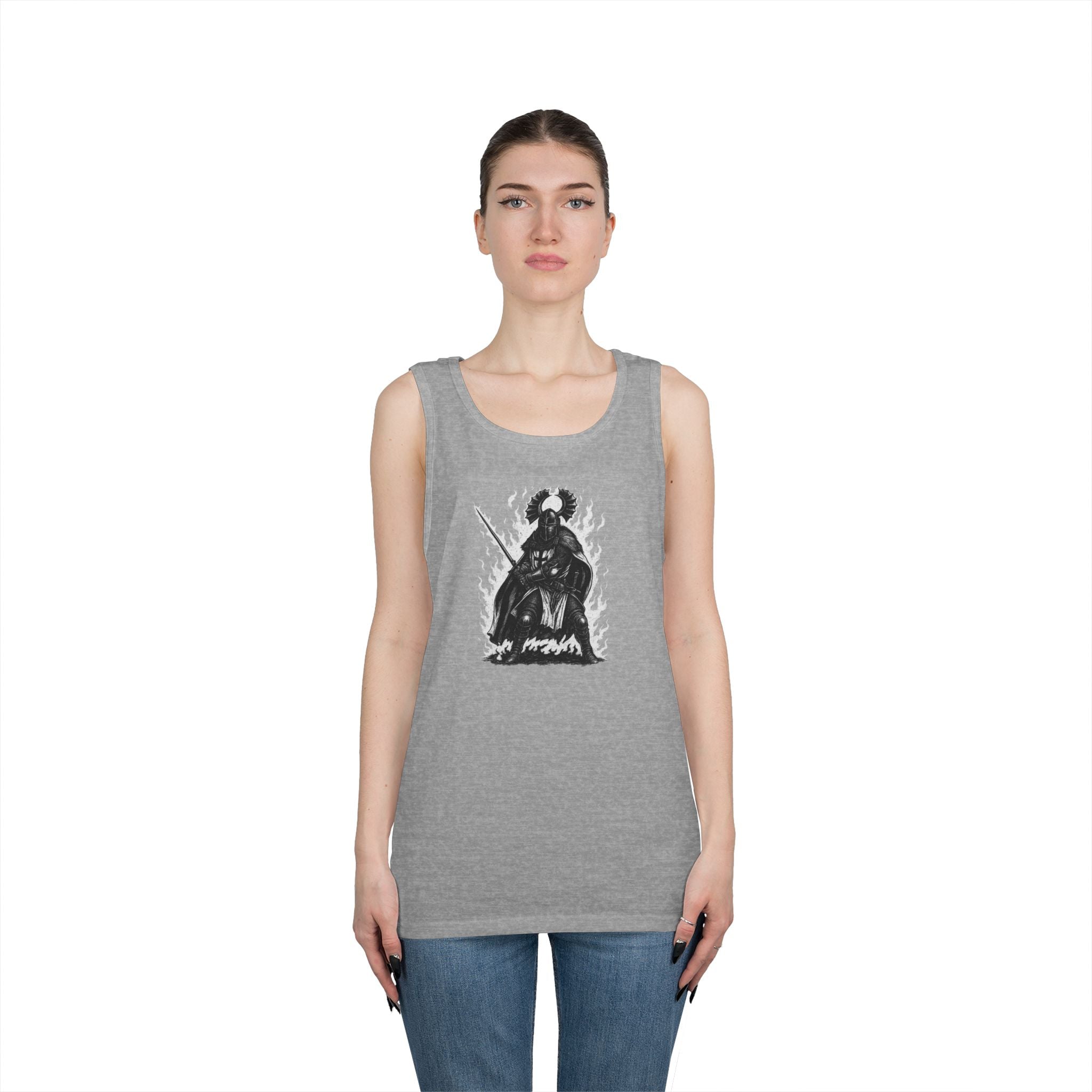 Teutonic Knight (No Text) Heavy Cotton Tank Top with Fiery Design