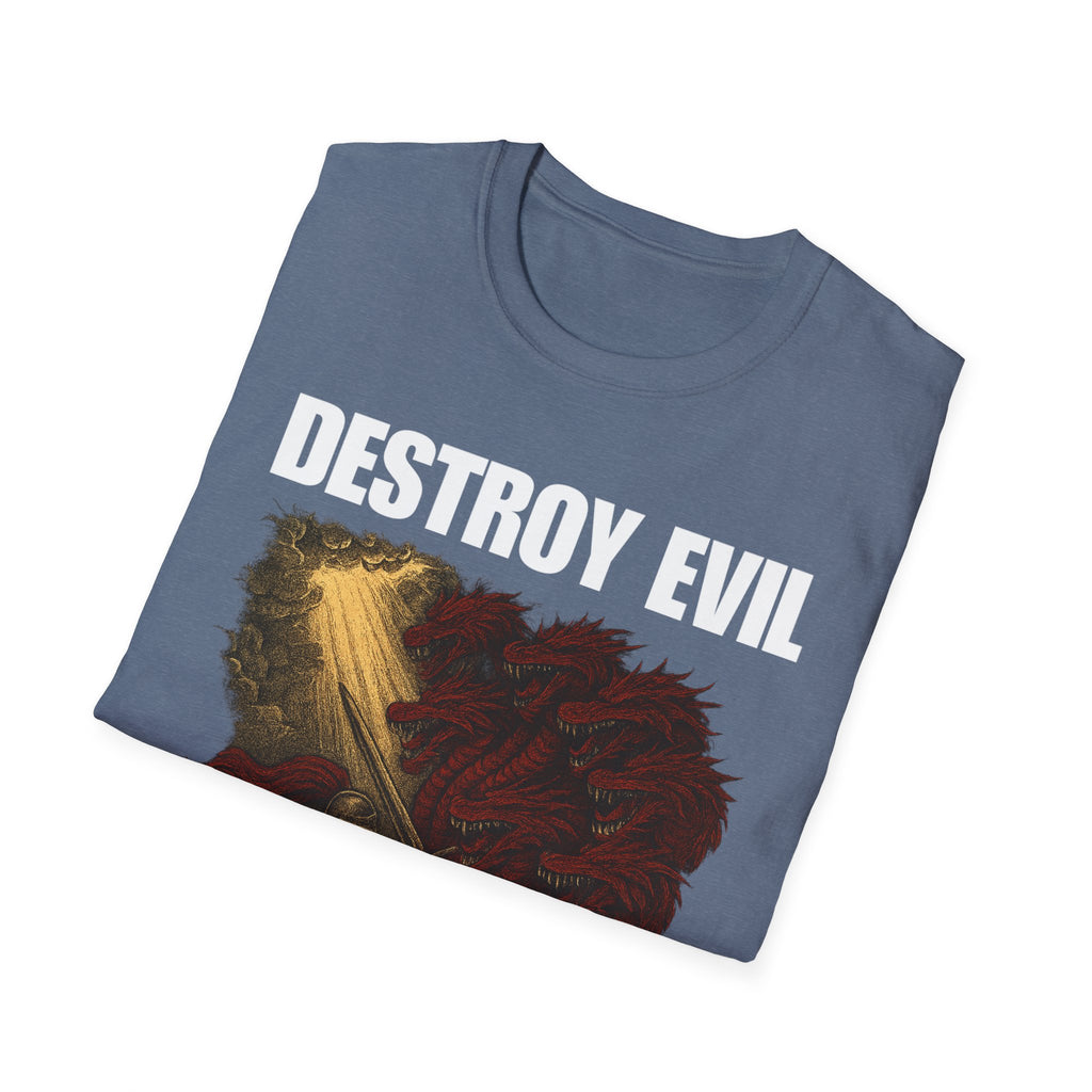 'Destroy Evil' Crusader Defeating the Great Red Dragon Design Graphic Softstyle T-Shirt