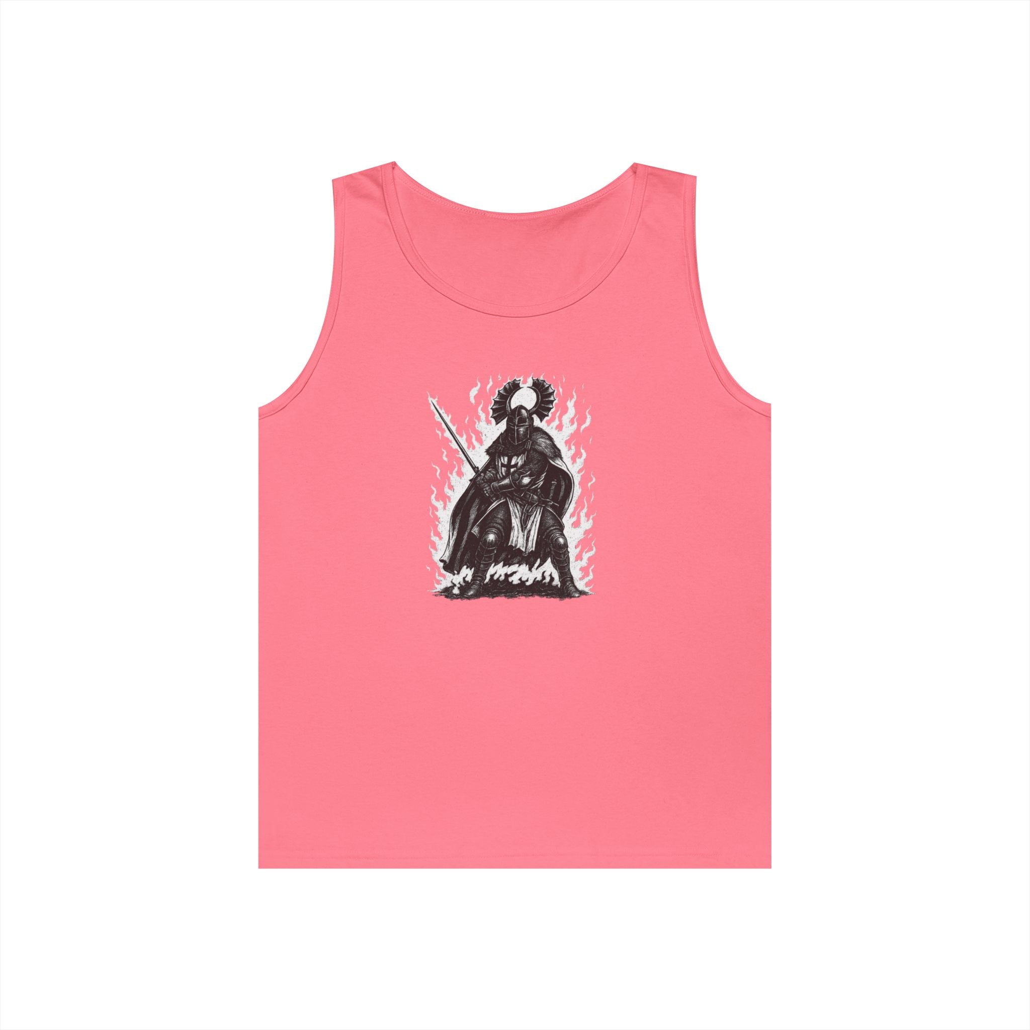 Teutonic Knight (No Text) Heavy Cotton Tank Top with Fiery Design