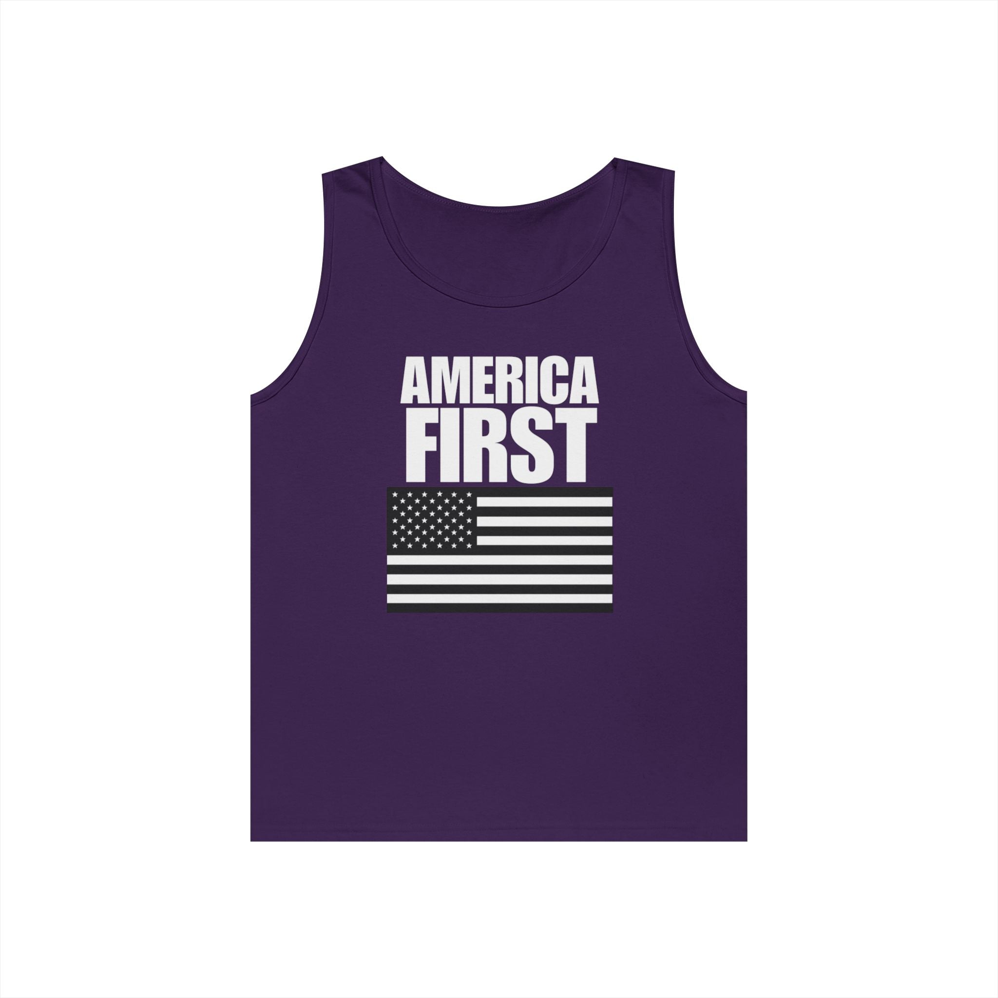 America First Black and White American Flag Heavy Cotton Tank Top