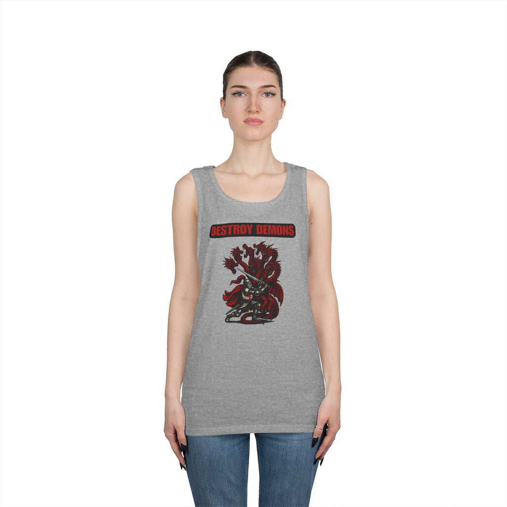 Destroy Demons Crusader Knight vs Dragon Heavy Cotton Tank Top