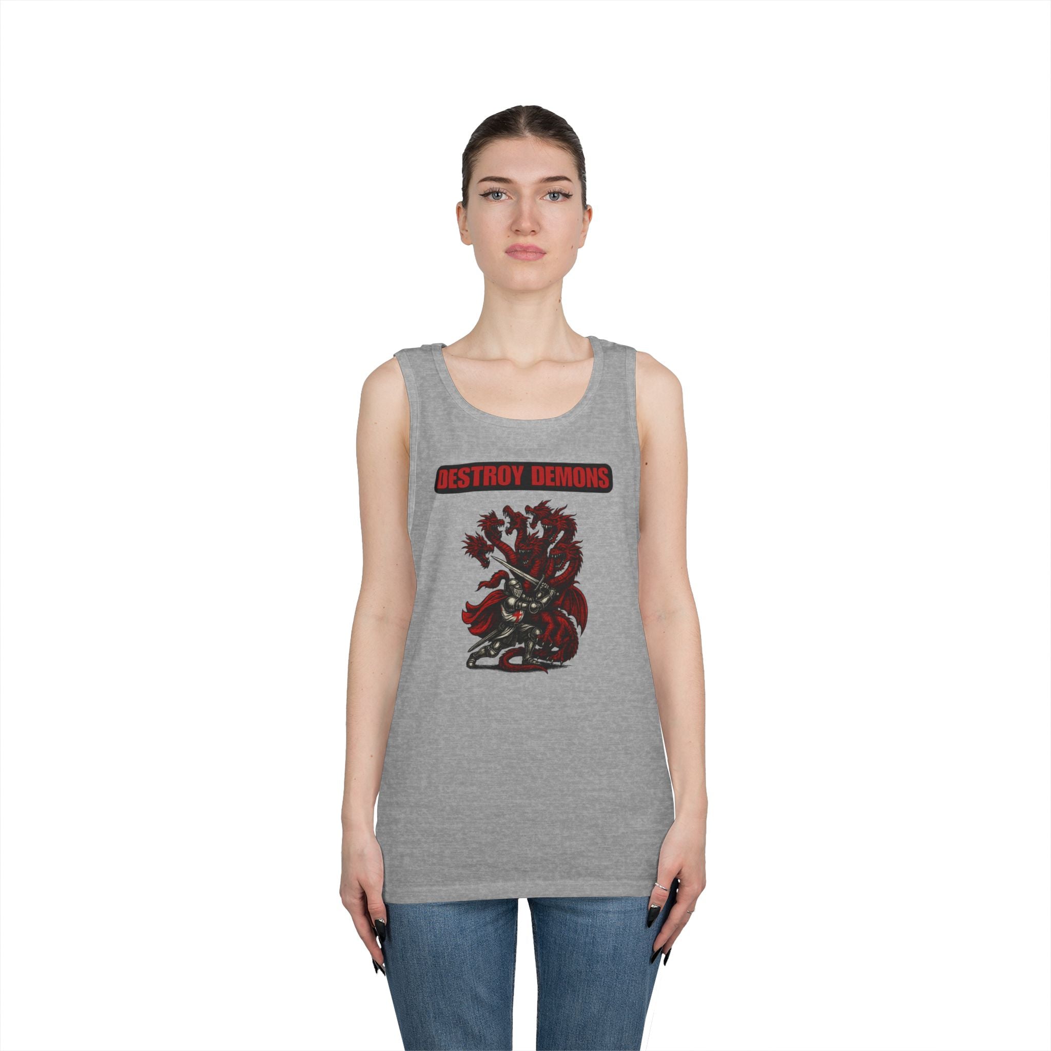 Destroy Demons Crusader Knight vs Dragon Heavy Cotton Tank Top