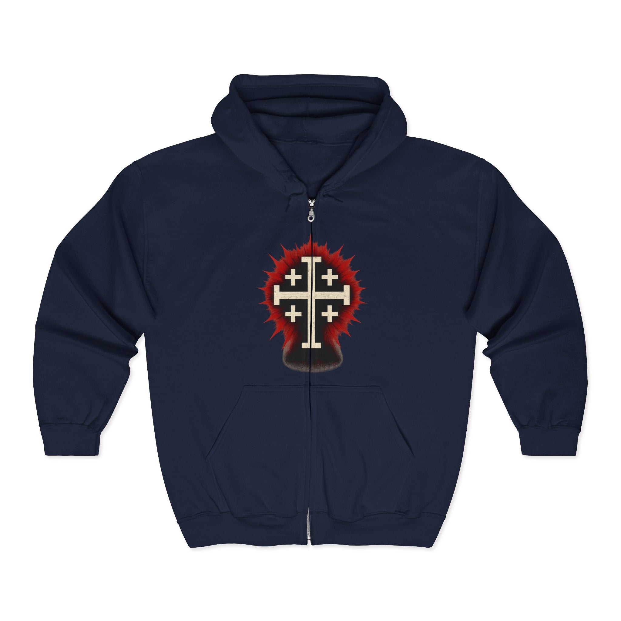 Crucifix Zip-Up Hoodie, Cross of Jerusalem Zip-Up Sweatshirt
