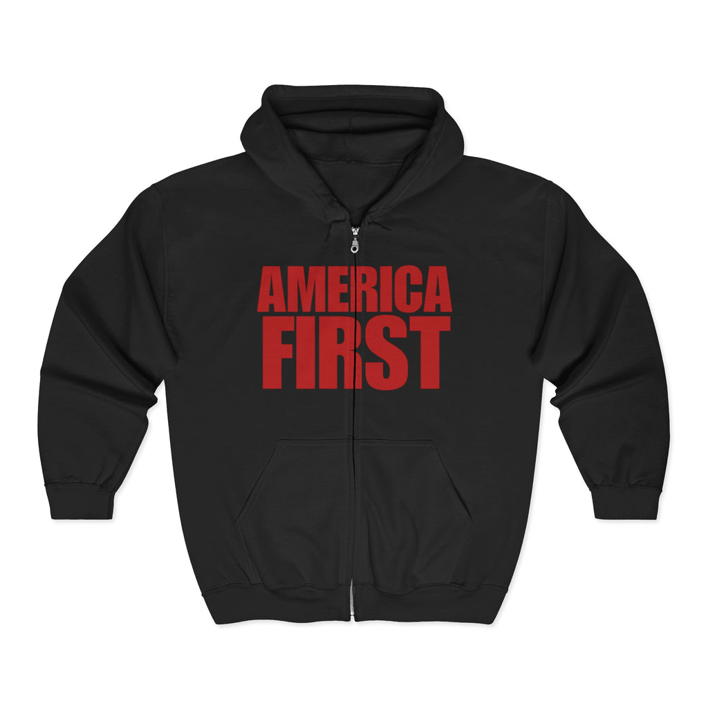 'America First' Red Print Full Zip Up Hoodie Sweatshirt