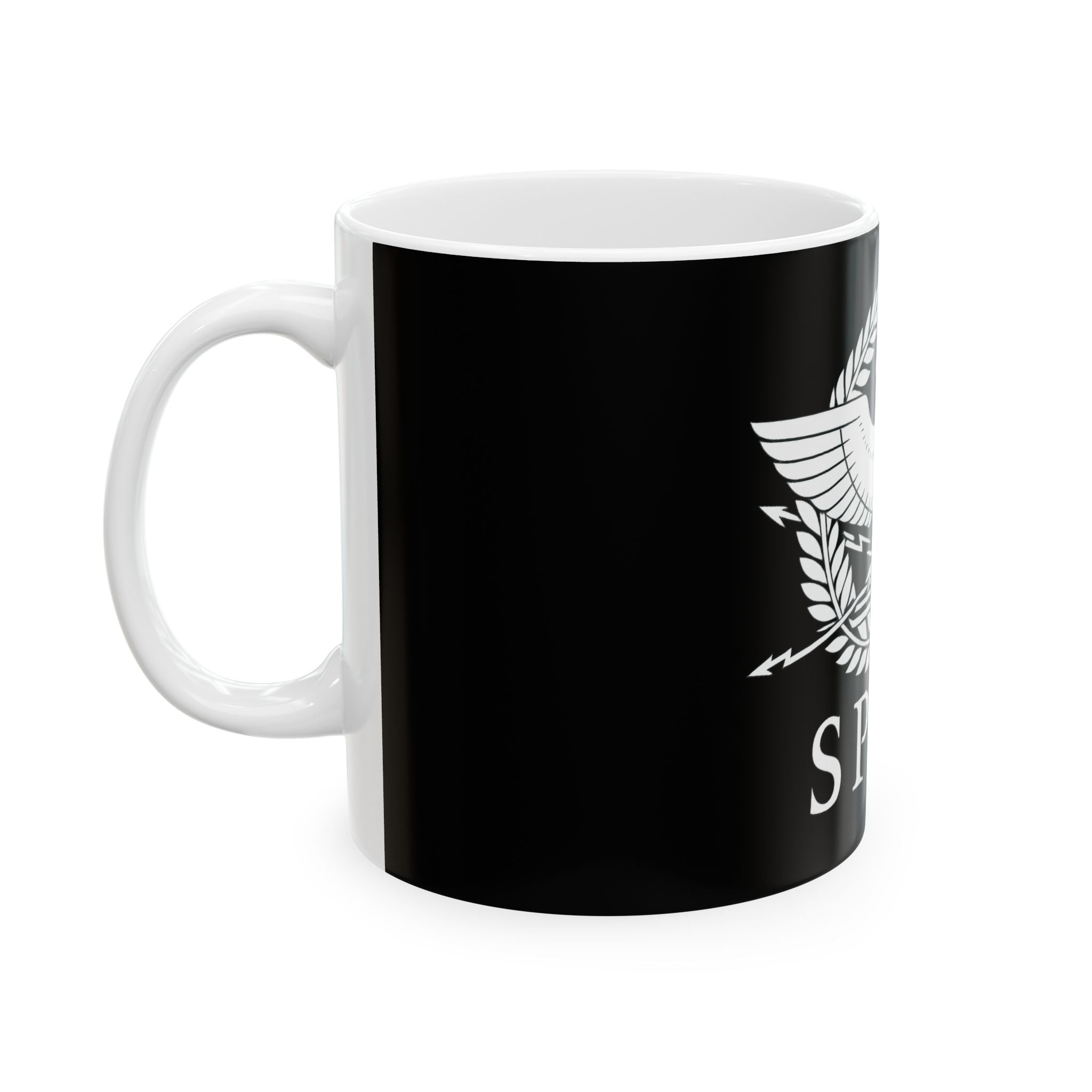 SPQR White Roman Eagle Design Black Ceramic Mug