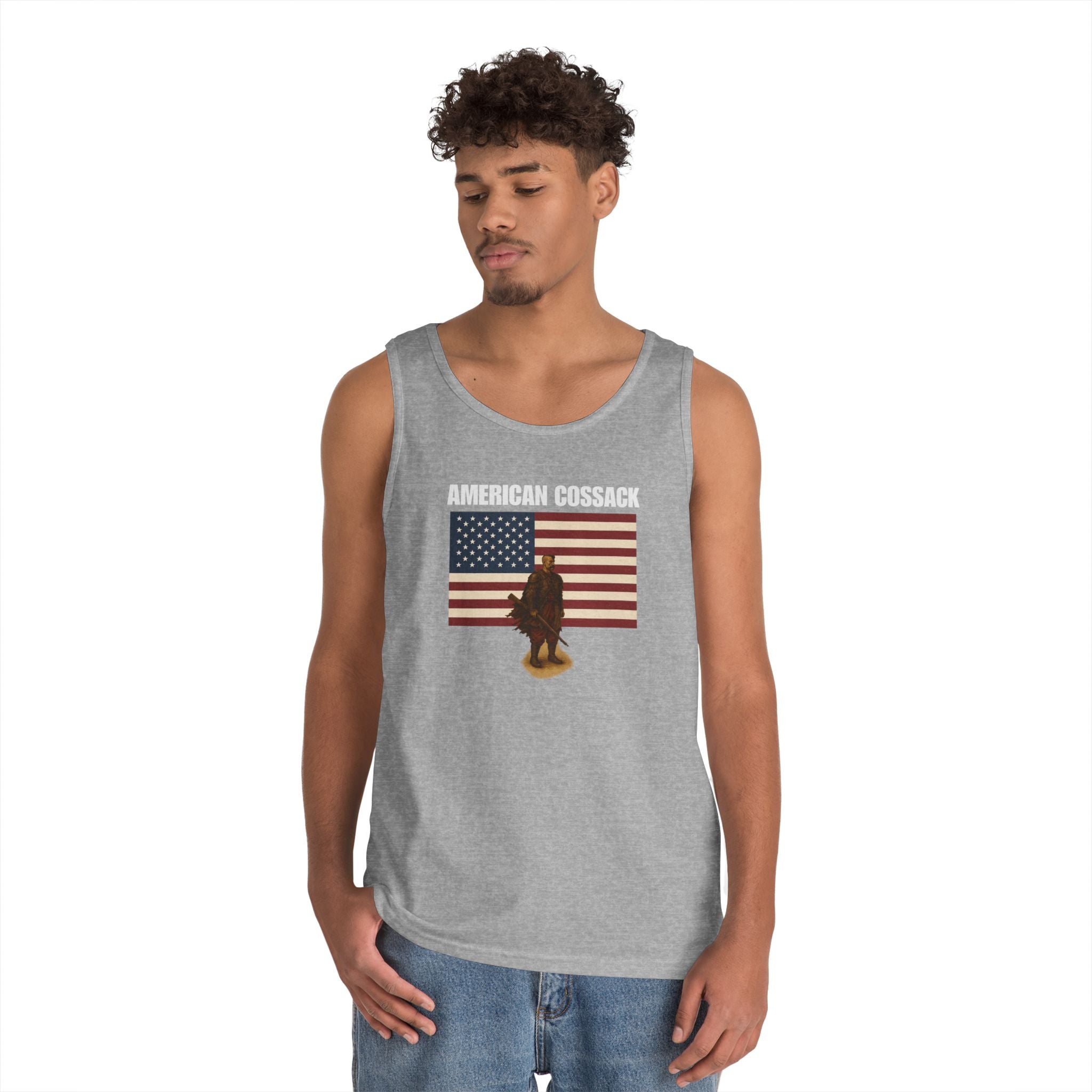 Patriotic American Cossack Heavy Cotton Tank Top