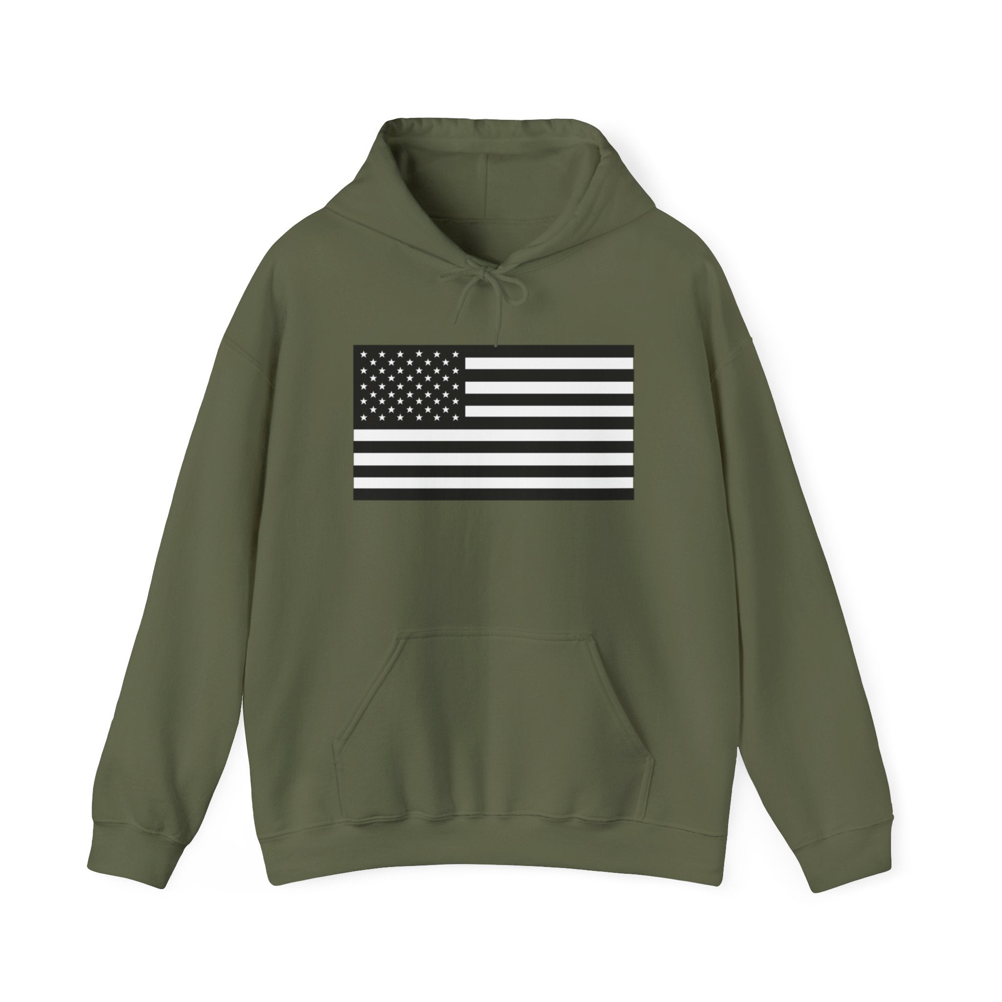 Black and White American Flag Graphic Pull Over Hoodie Sweatshirt