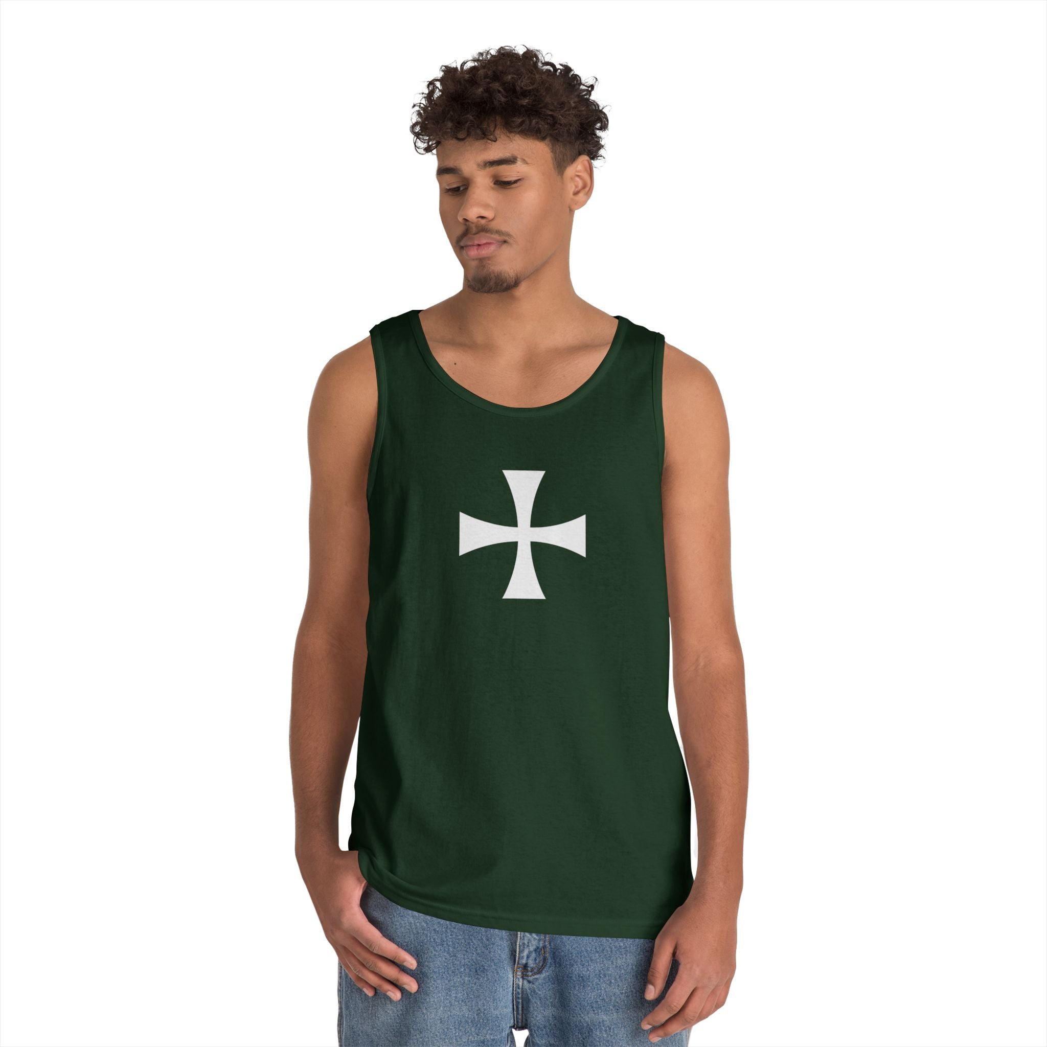 Teutonic Cross White Design Heavy Cotton Tank Top