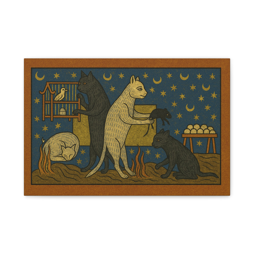 Whimsical Medieval Cats Art Print, Home Decor, Wall Art, Gift for Cat Lovers, Unique Canvas Decor