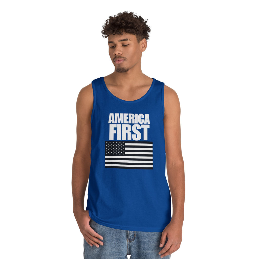 America First Black and White American Flag Heavy Cotton Tank Top