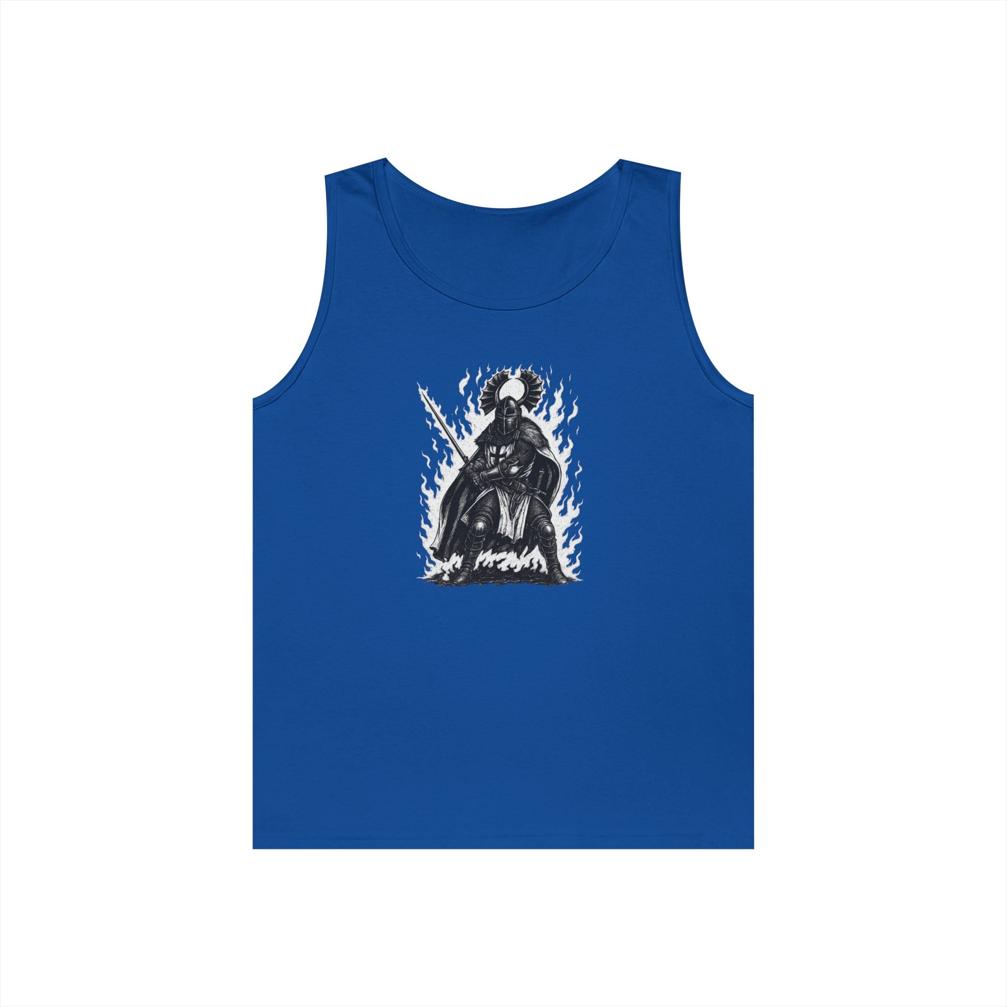 Teutonic Knight (No Text) Heavy Cotton Tank Top with Fiery Design