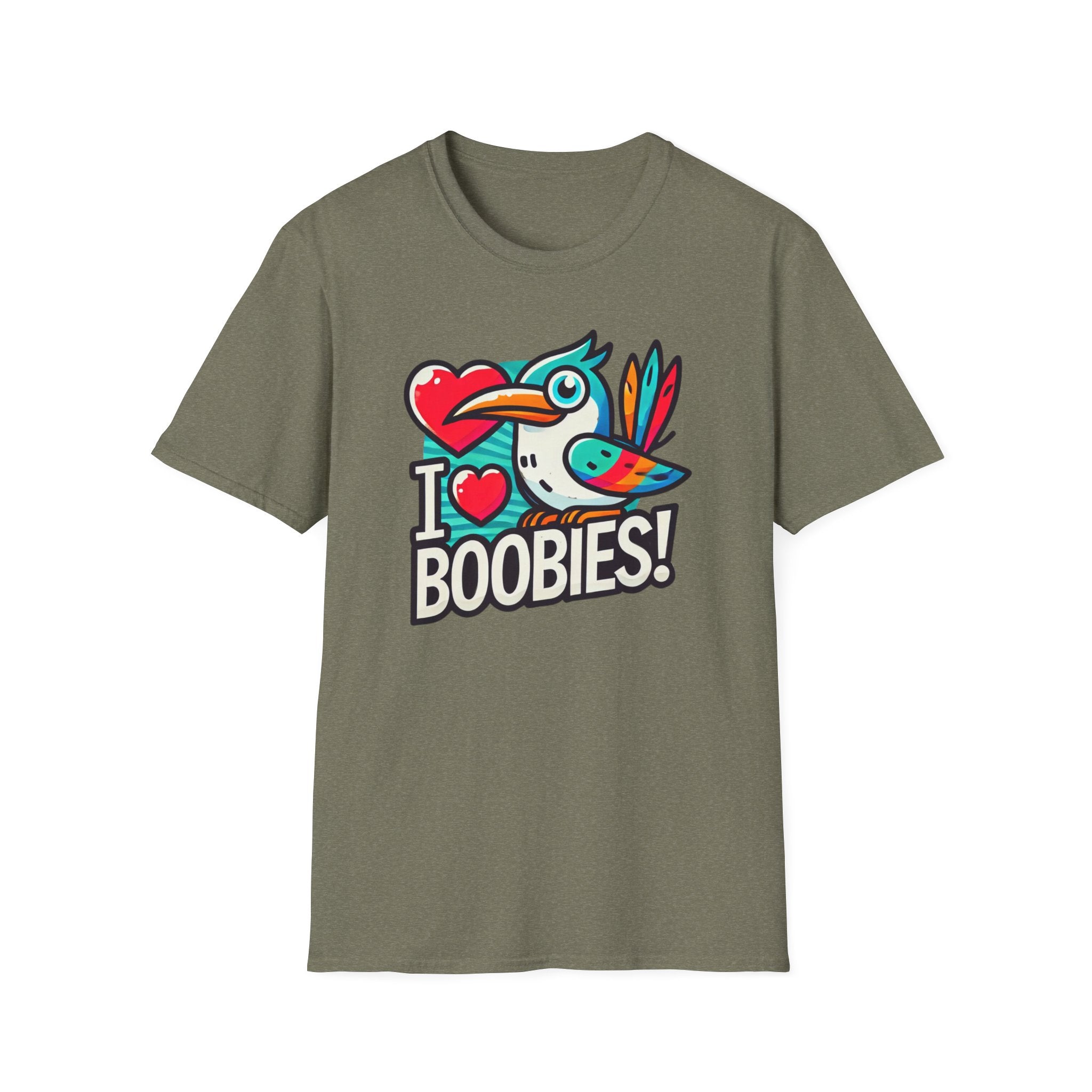 Funny 'I Love Boobies!' Boobie Bird Softstyle Cotton T-Shirt
