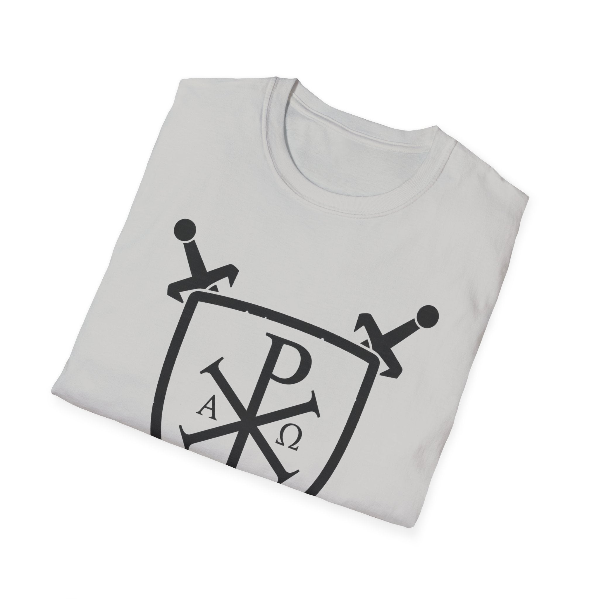 Sword and Shield Pi Chi Rho Black Graphic Softstyle Cotton Shirt T-Shirt