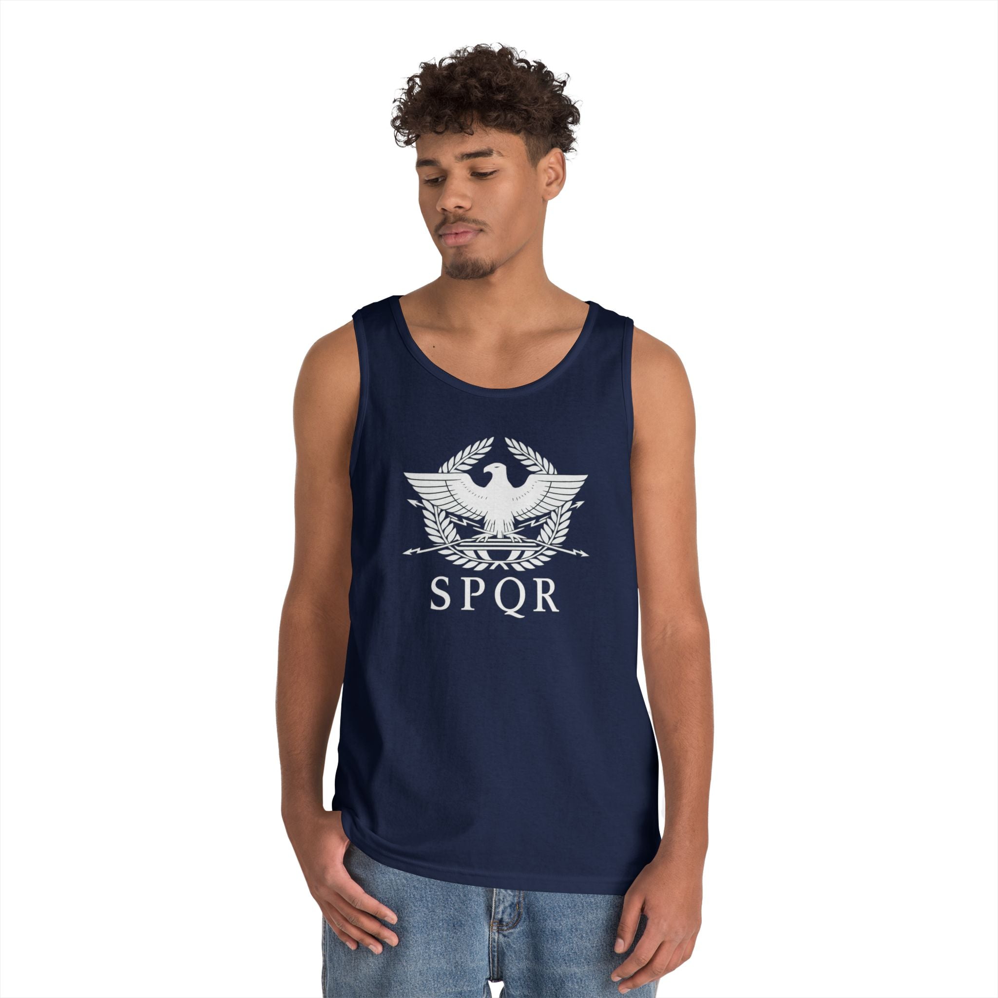 SPQR Roman Eagle White Design Heavy Cotton Tank Top