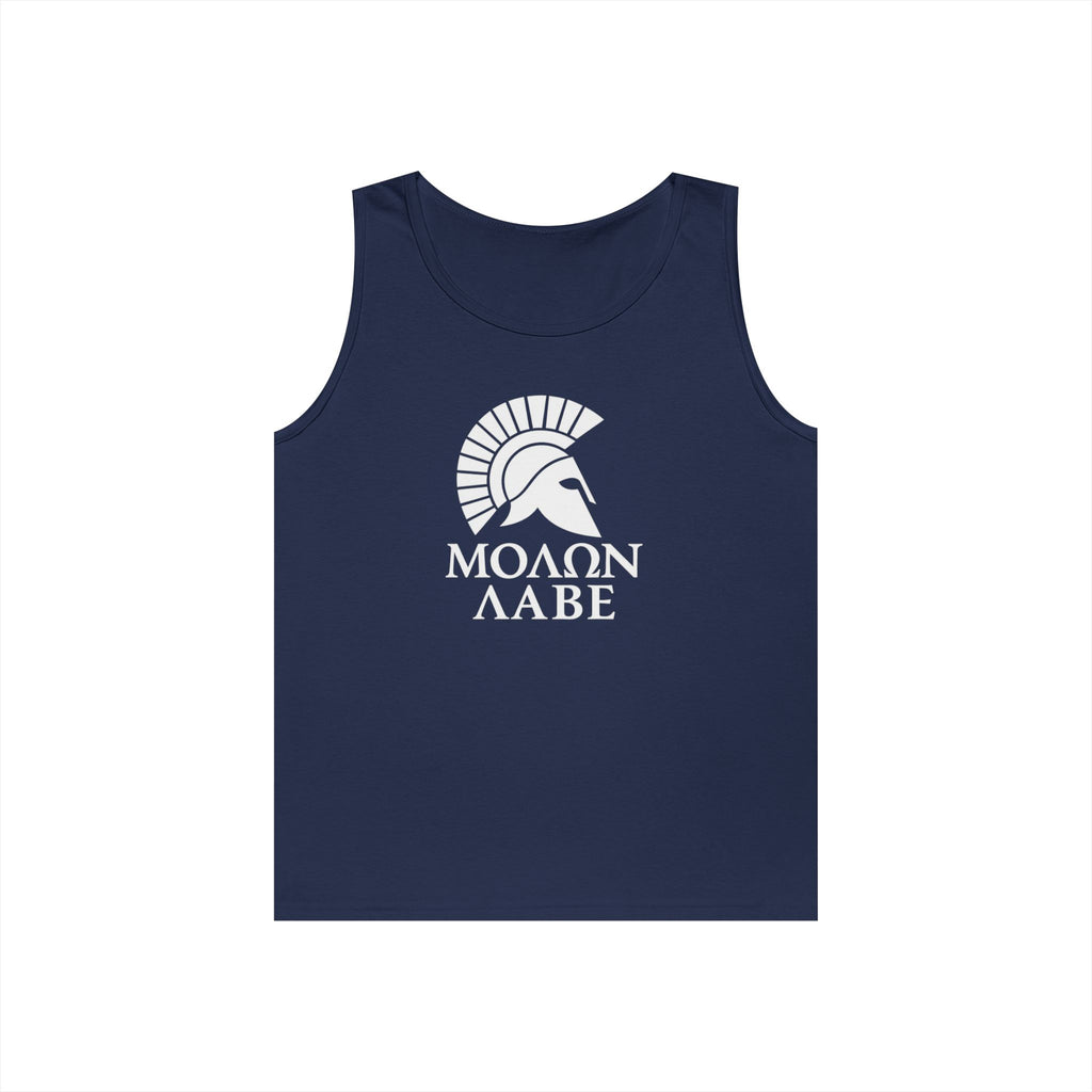 Molon Labe "Come and Take It!" in Greek Large Text White Design Heavy Cotton Tank Top
