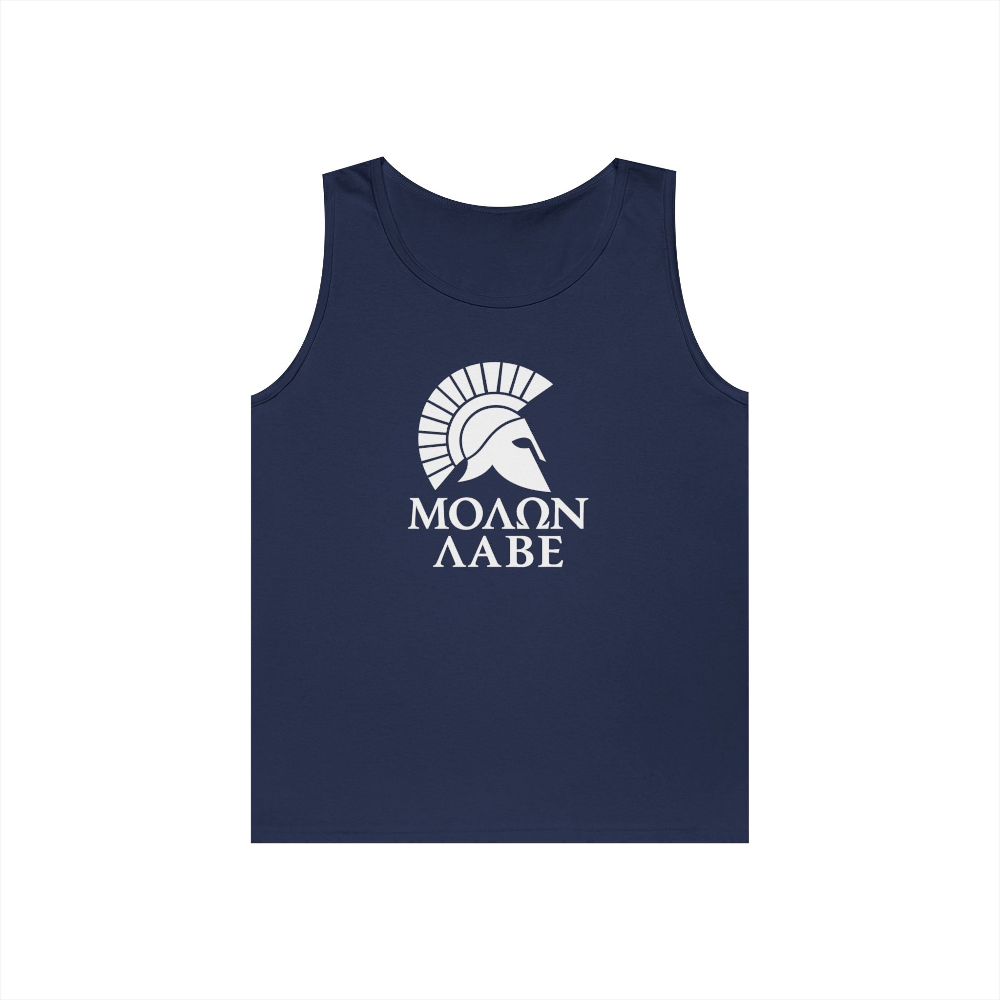 Molon Labe "Come and Take It!" in Greek Large Text White Design Heavy Cotton Tank Top