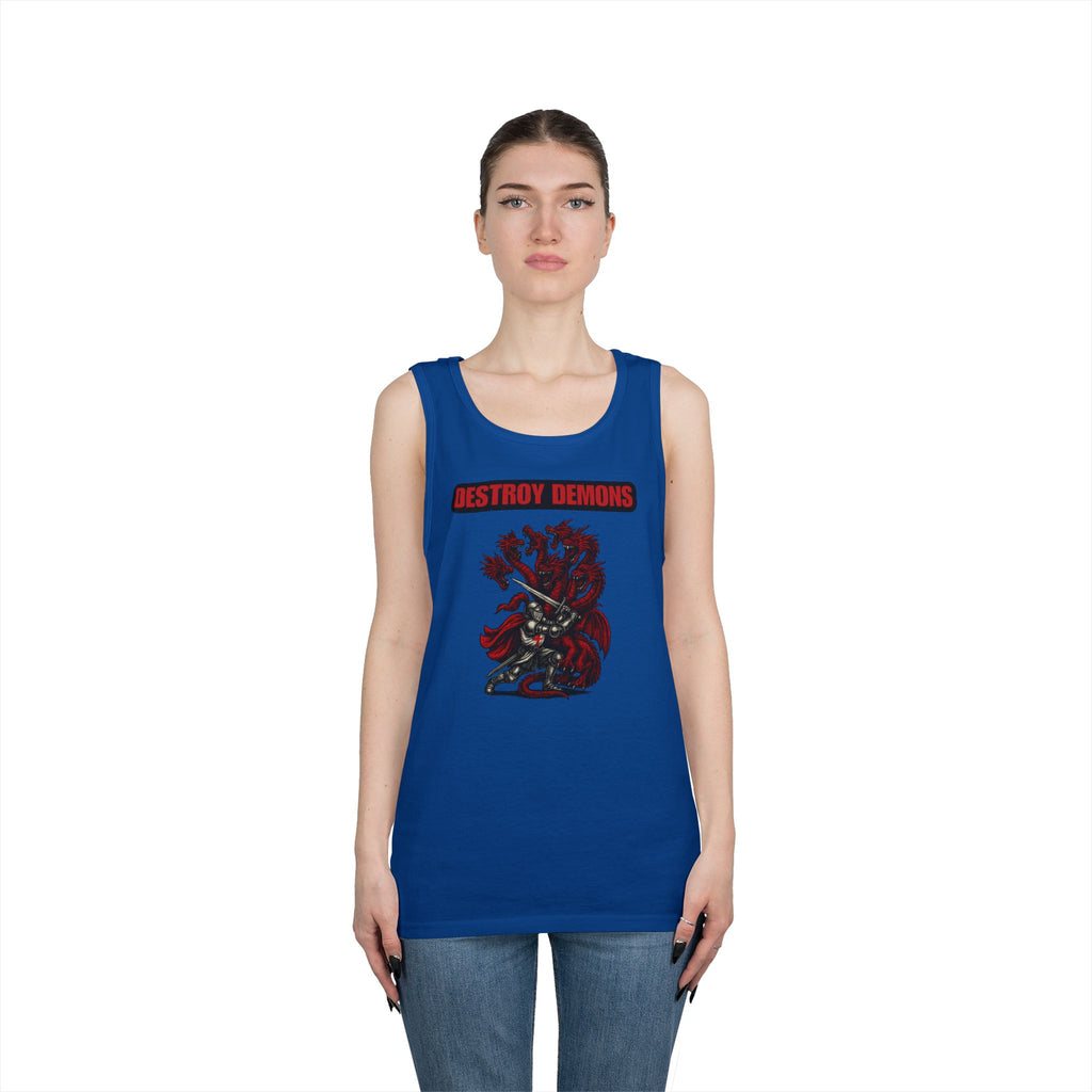 Destroy Demons Crusader Knight vs Dragon Heavy Cotton Tank Top