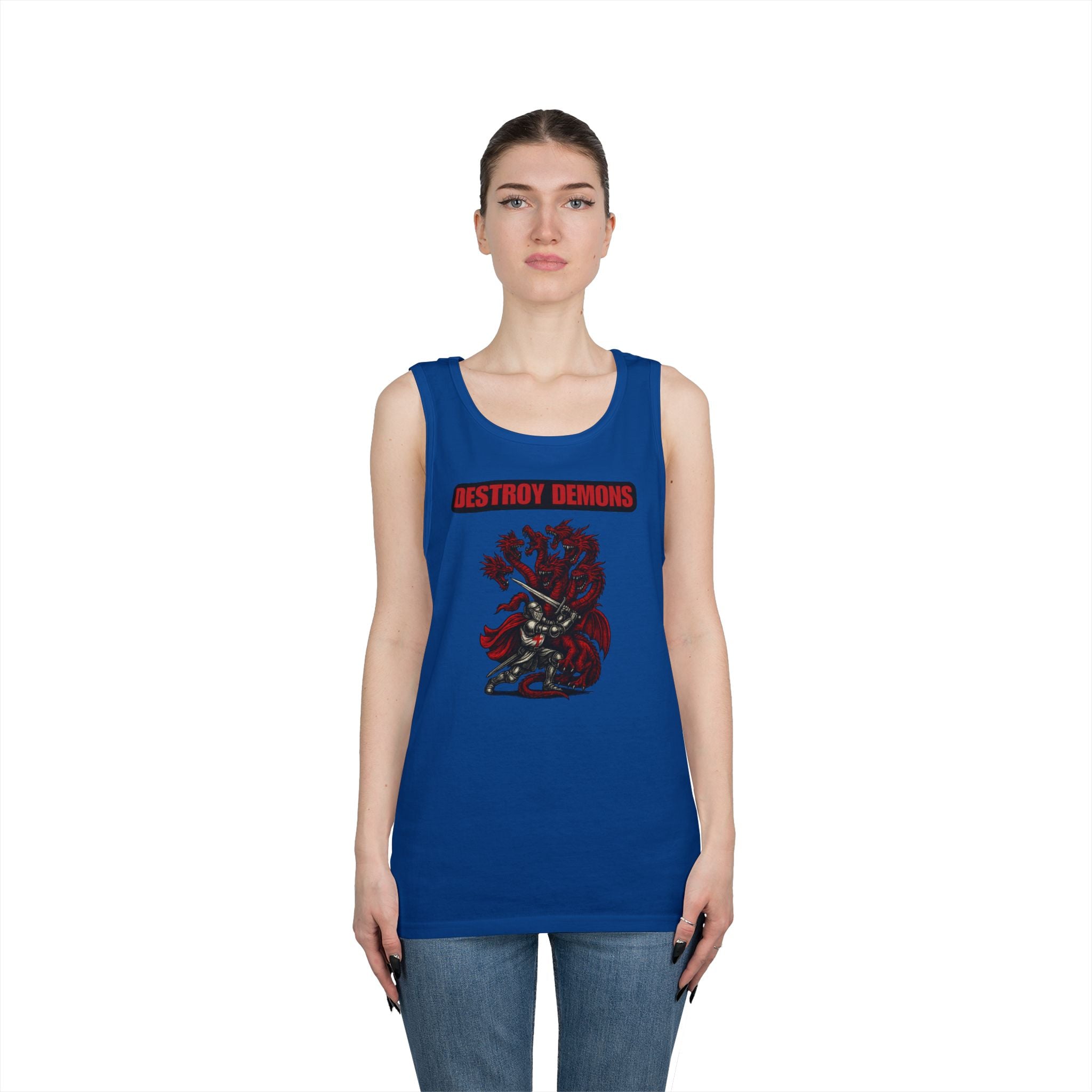 Destroy Demons Crusader Knight vs Dragon Heavy Cotton Tank Top