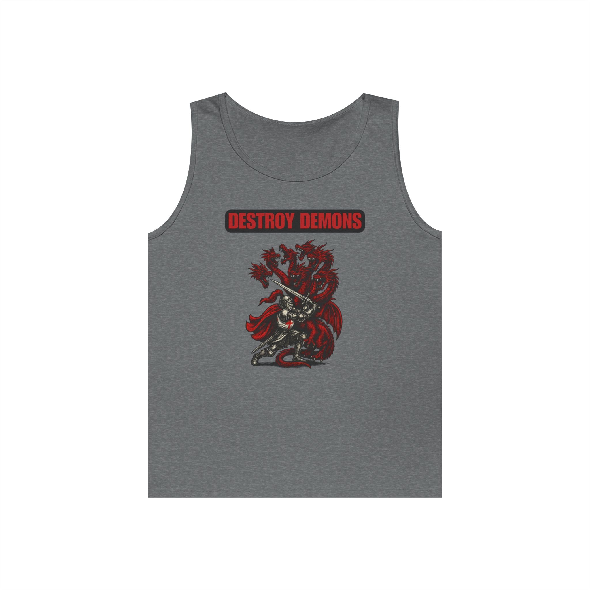 Destroy Demons Crusader Knight vs Dragon Heavy Cotton Tank Top