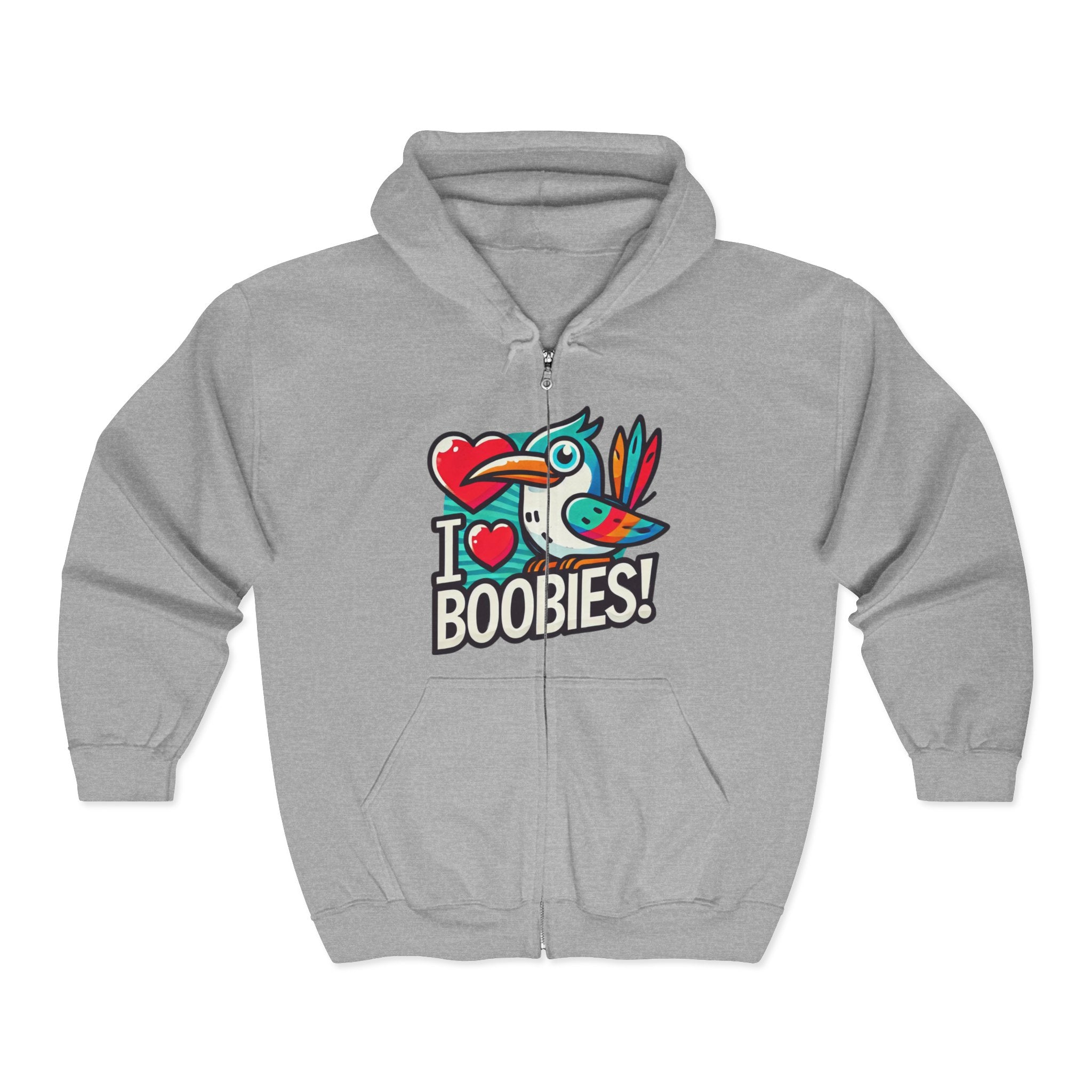 Funny 'I Love Boobies!' Boobie Bird Unisex Zip Up Hoodie Sweatshirt